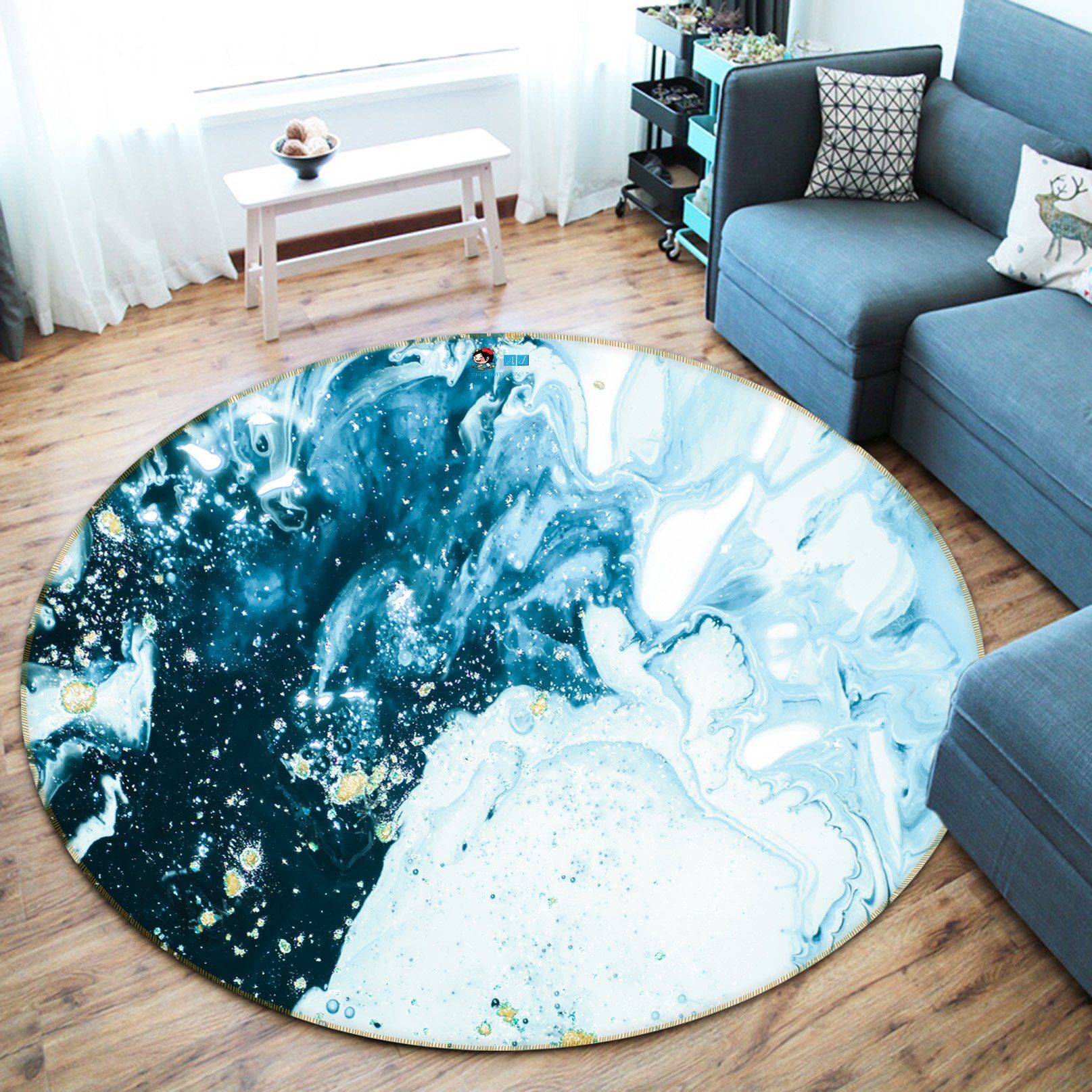 3D Navy Blue Ripple 2534 Round Non Slip Rug Mat Mat AJ Creativity Home 