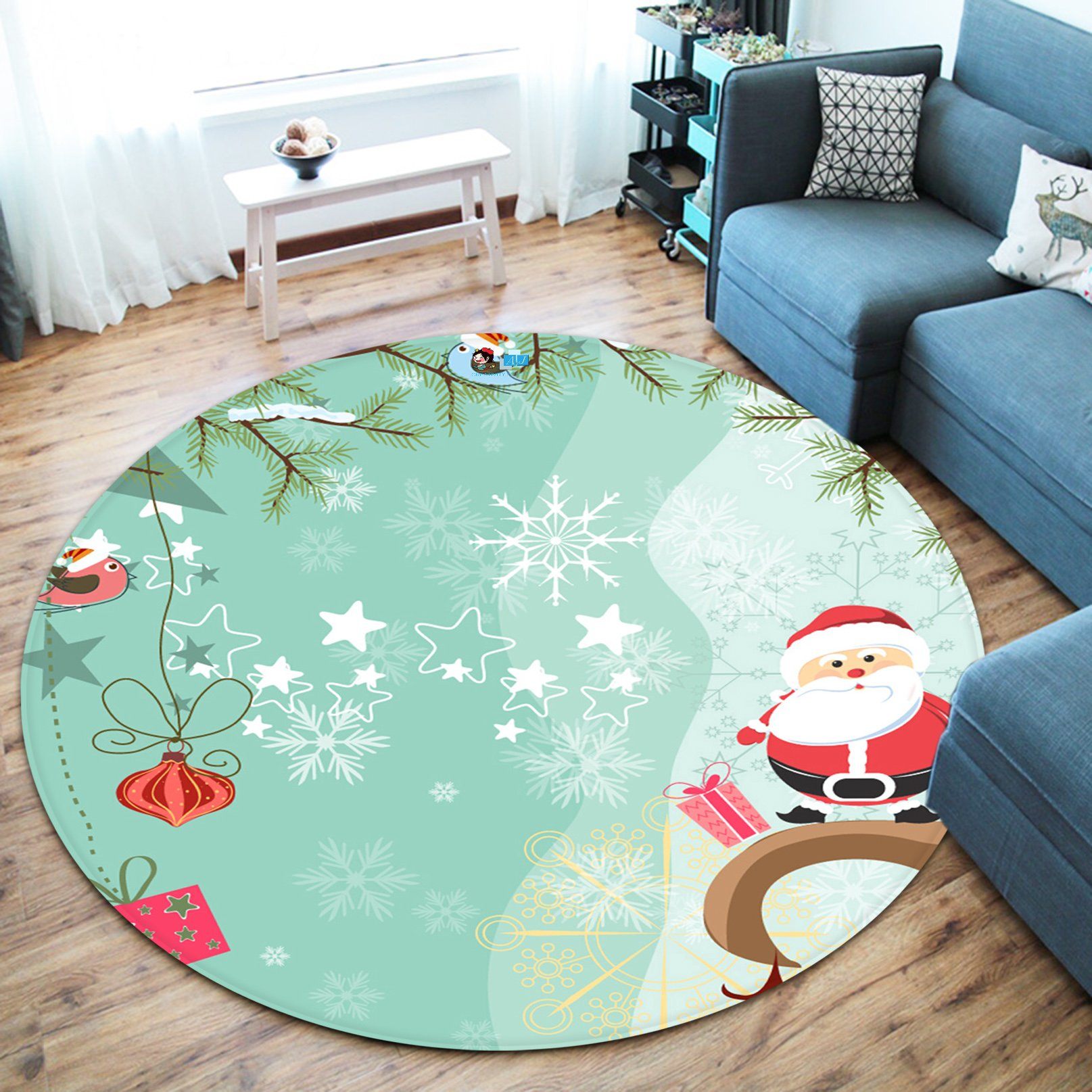 3D Snowflake Bird 093 Round Non Slip Rug Mat Mat AJ Creativity Home 