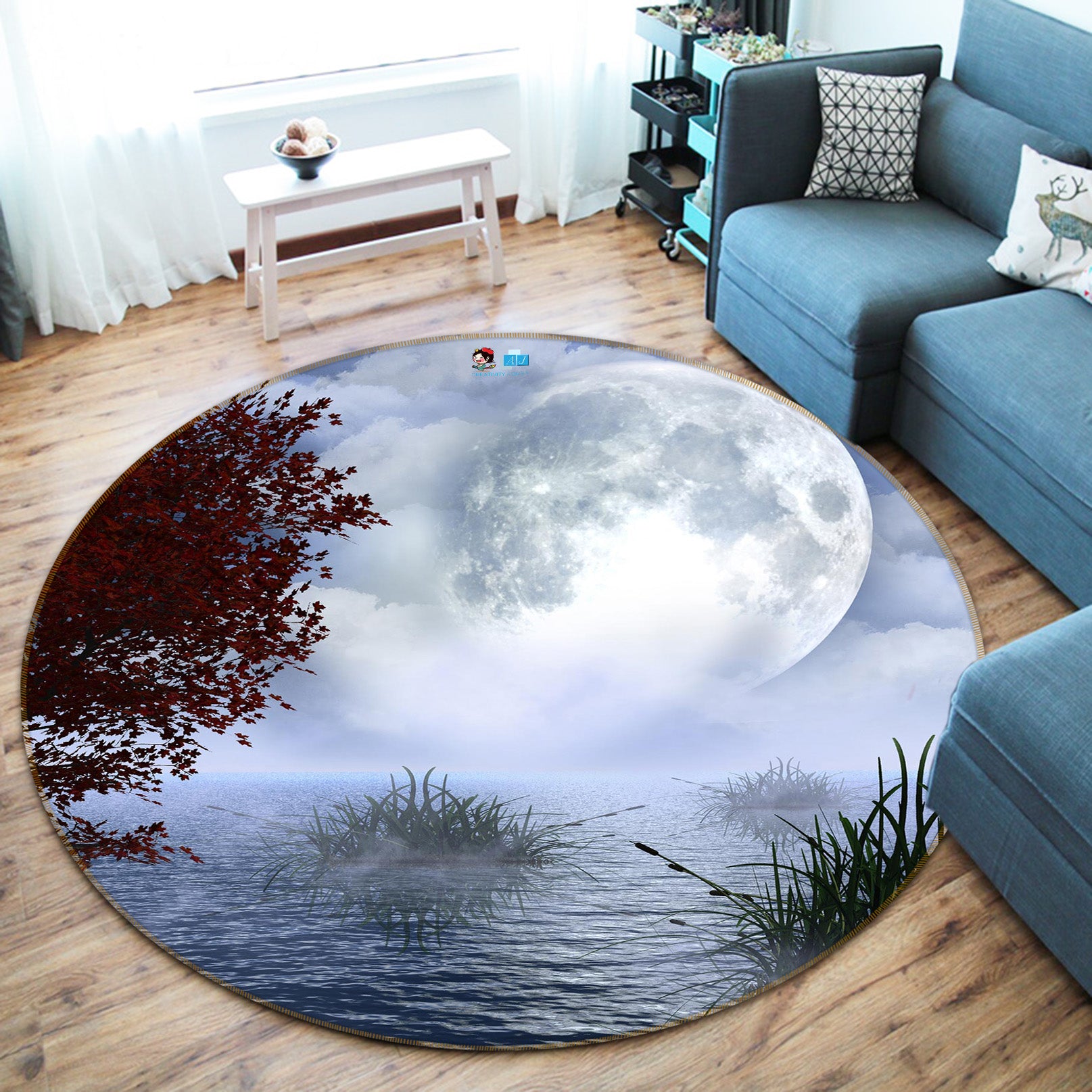 3D Moon Lake 66204 Round Non Slip Rug Mat