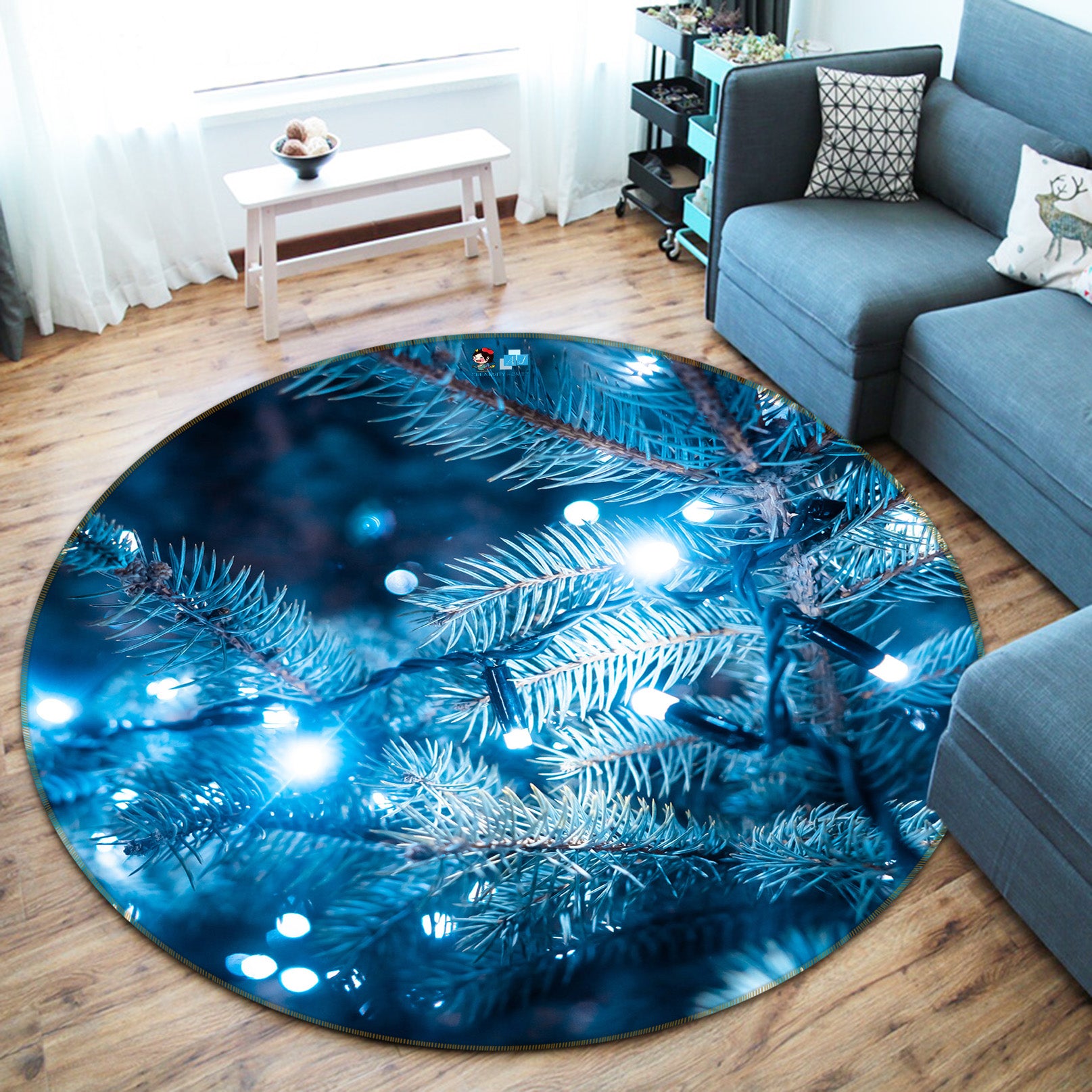 3D Branches 54108 Christmas Round Non Slip Rug Mat Xmas