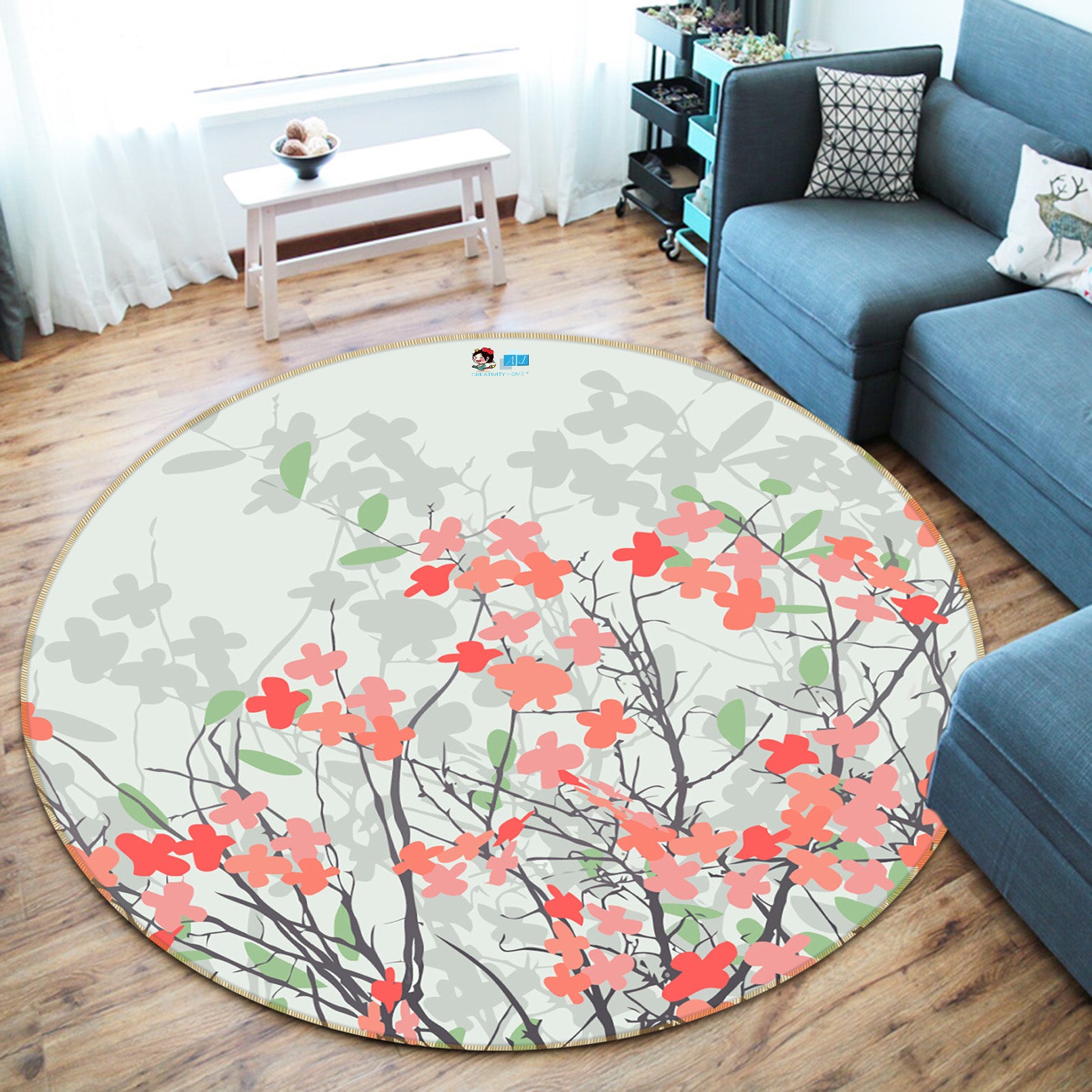 3D Flower bush 66160 Round Non Slip Rug Mat