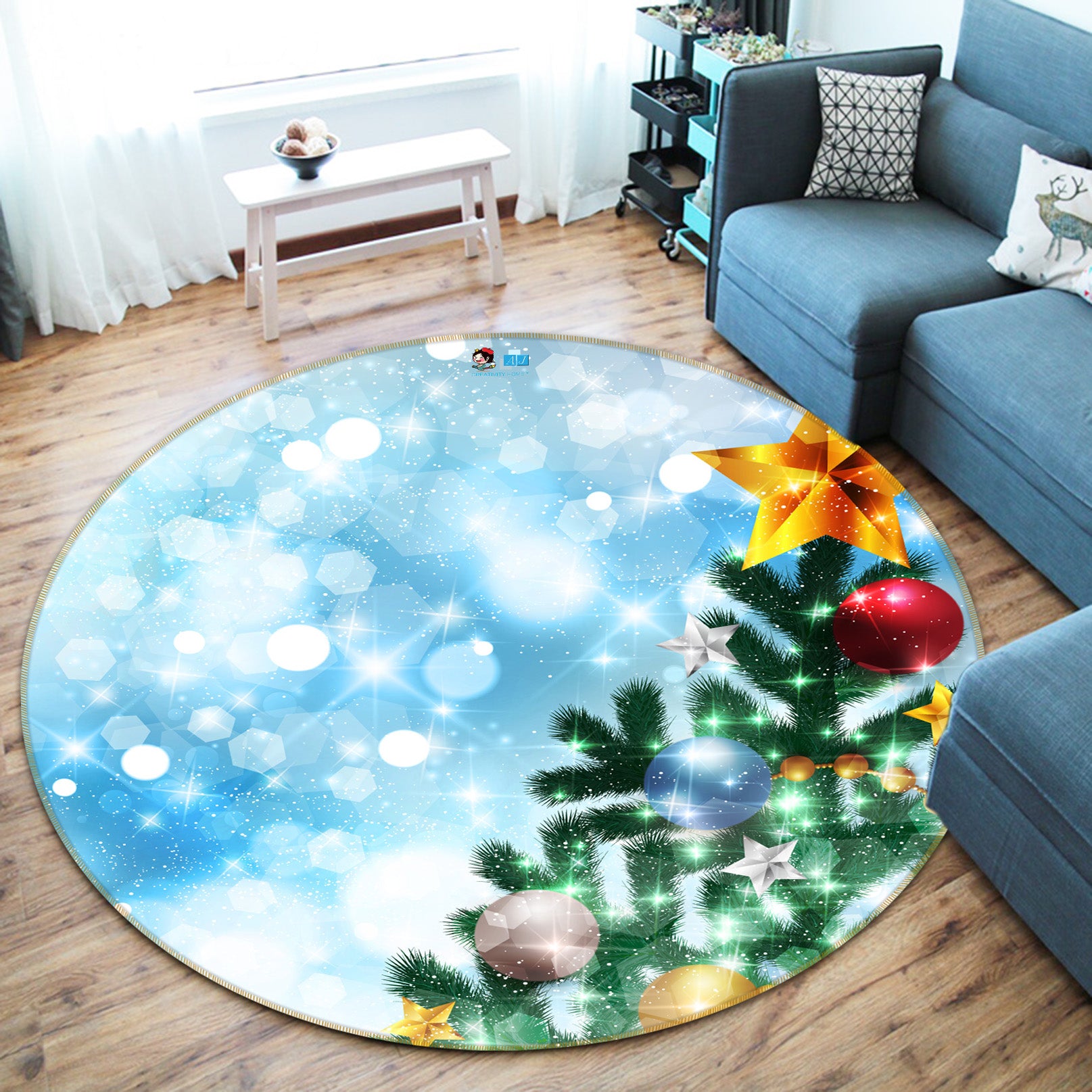 3D Tree 54150 Christmas Round Non Slip Rug Mat Xmas