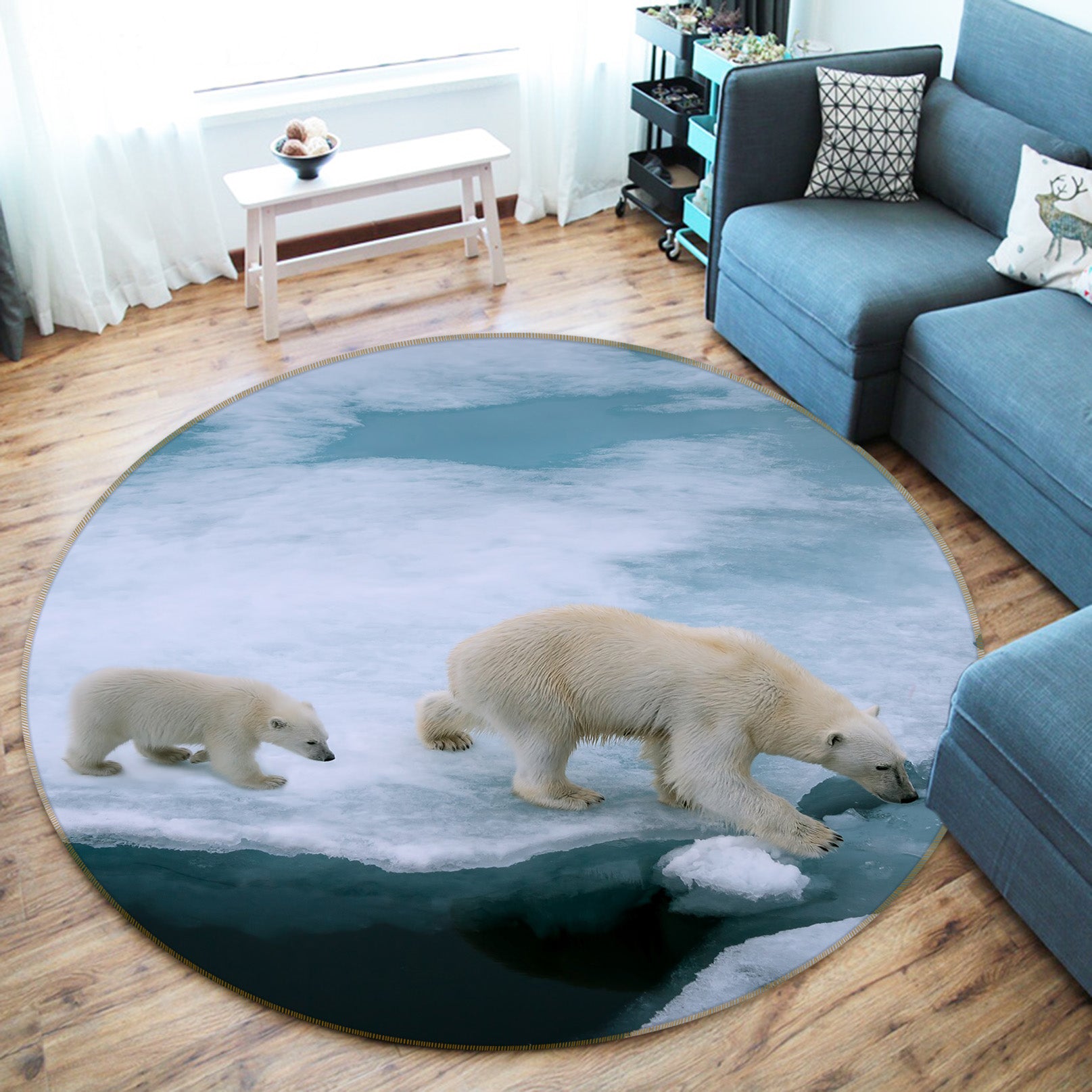 3D Polar Bear 38047 Animal Round Non Slip Rug Mat