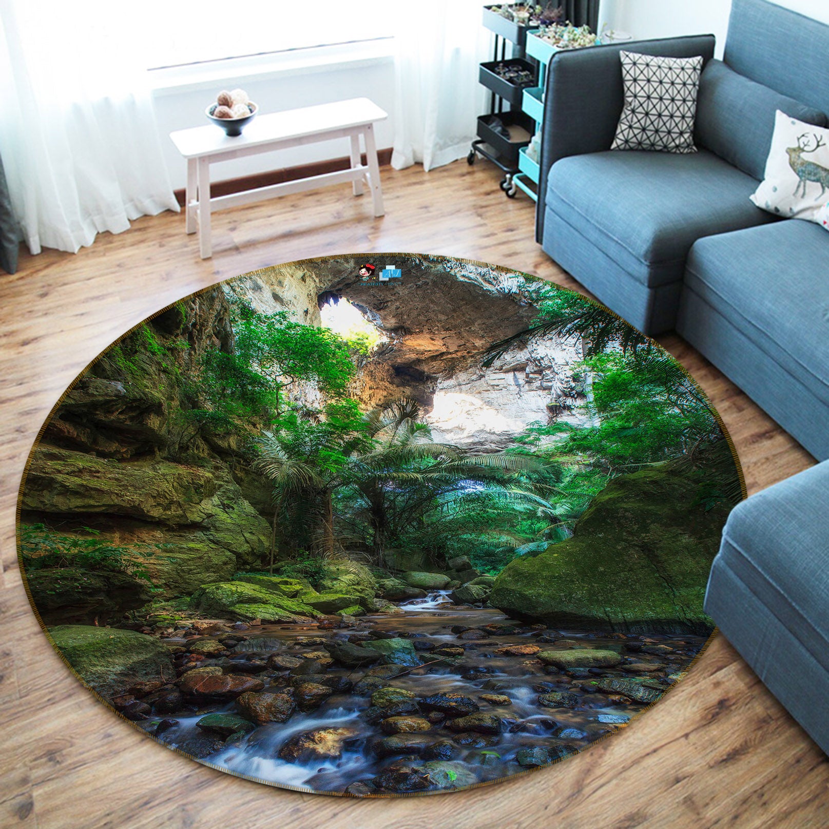 3D Mountain Stones 69116 Round Non Slip Rug Mat