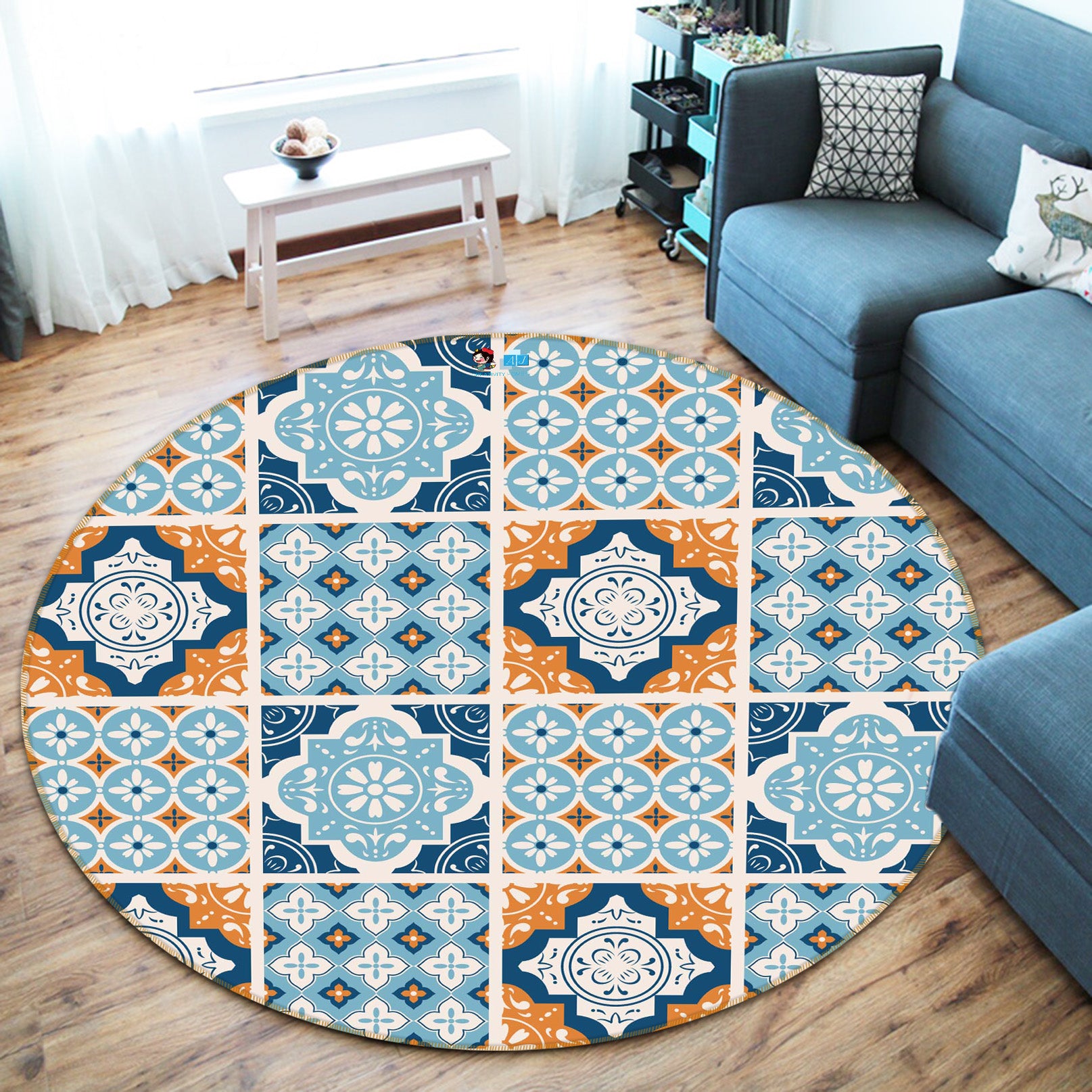 3D White Brick Pattern 64137 Round Non Slip Rug Mat