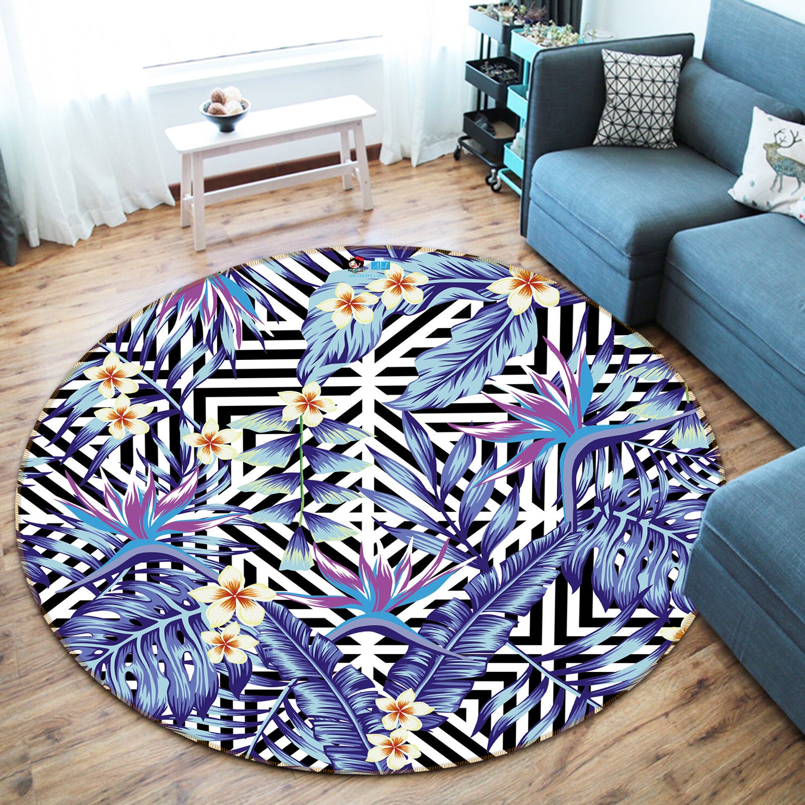 3D Flower Pattern 81062 Round Non Slip Rug Mat