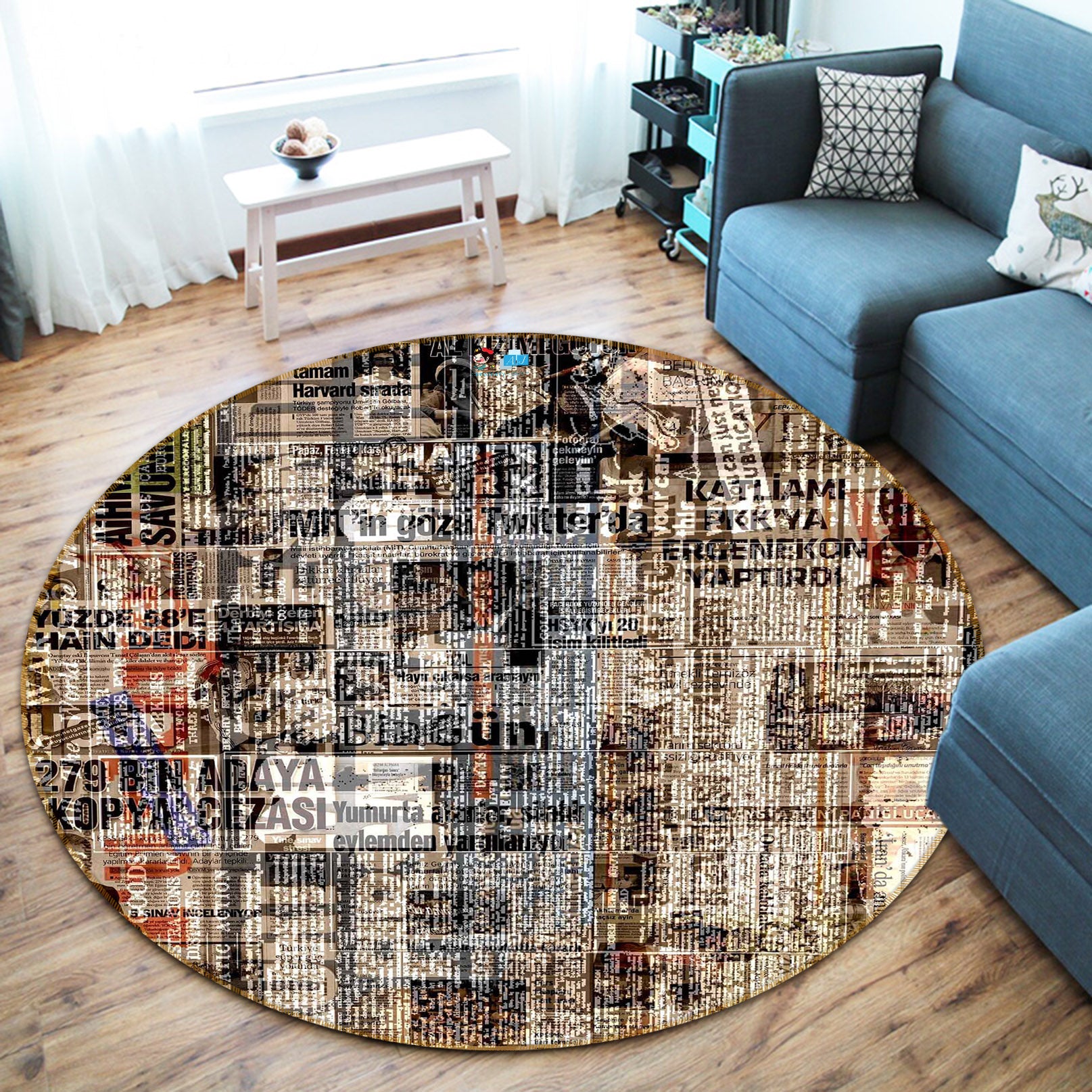 3D Grain Pattern 66198 Round Non Slip Rug Mat