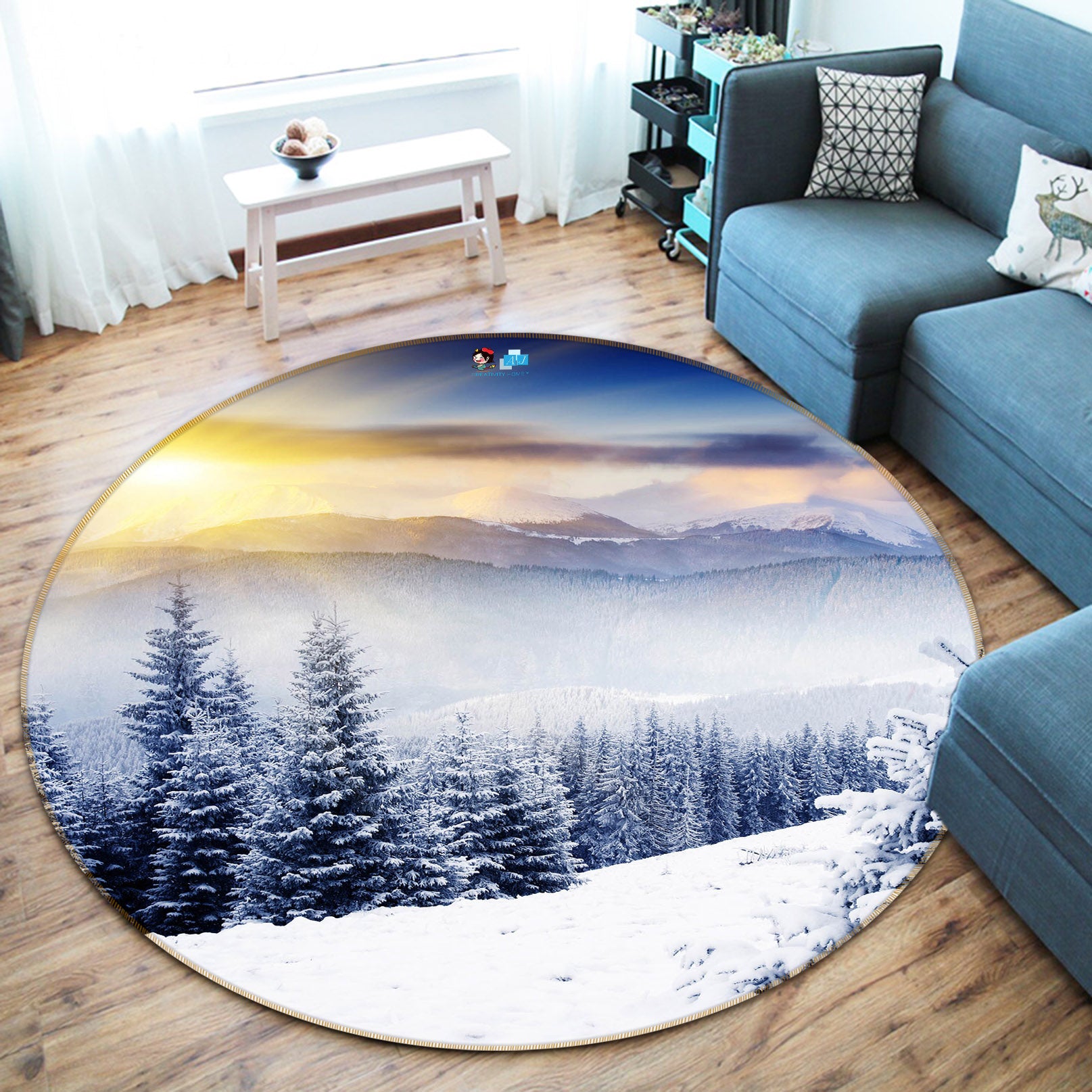 3D Snowfield Tree 66208 Round Non Slip Rug Mat