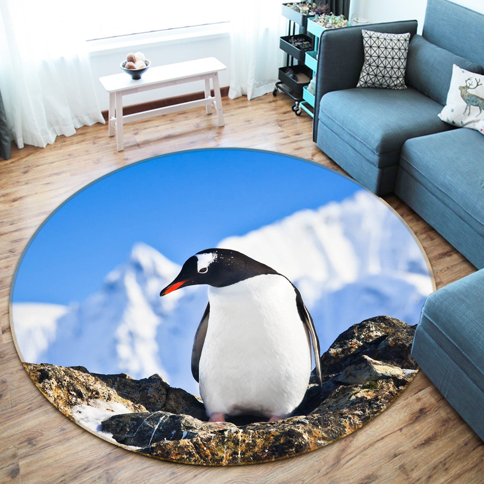 3D Penguin 75107 Round Non Slip Rug Mat