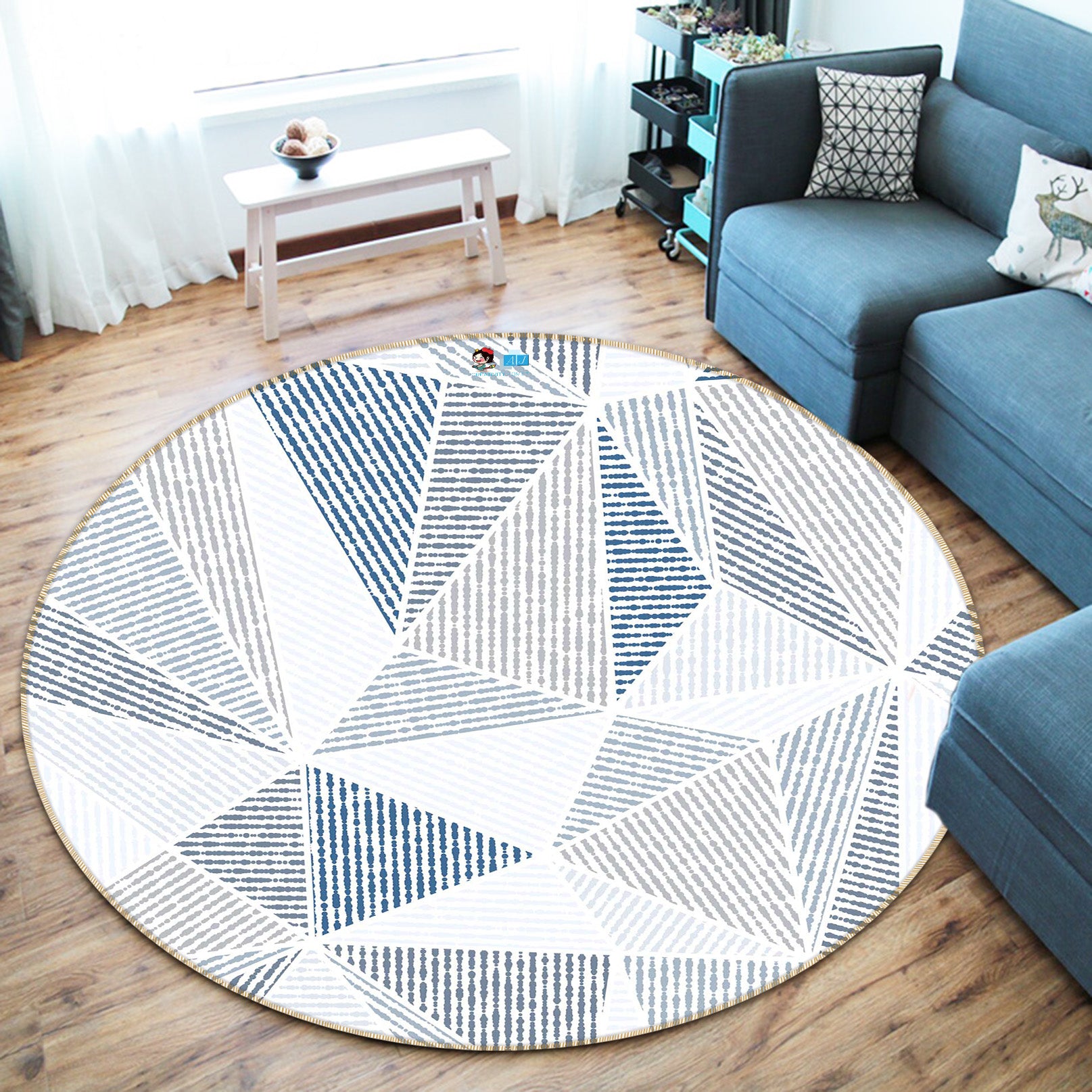 3D Triangle 64126 Round Non Slip Rug Mat