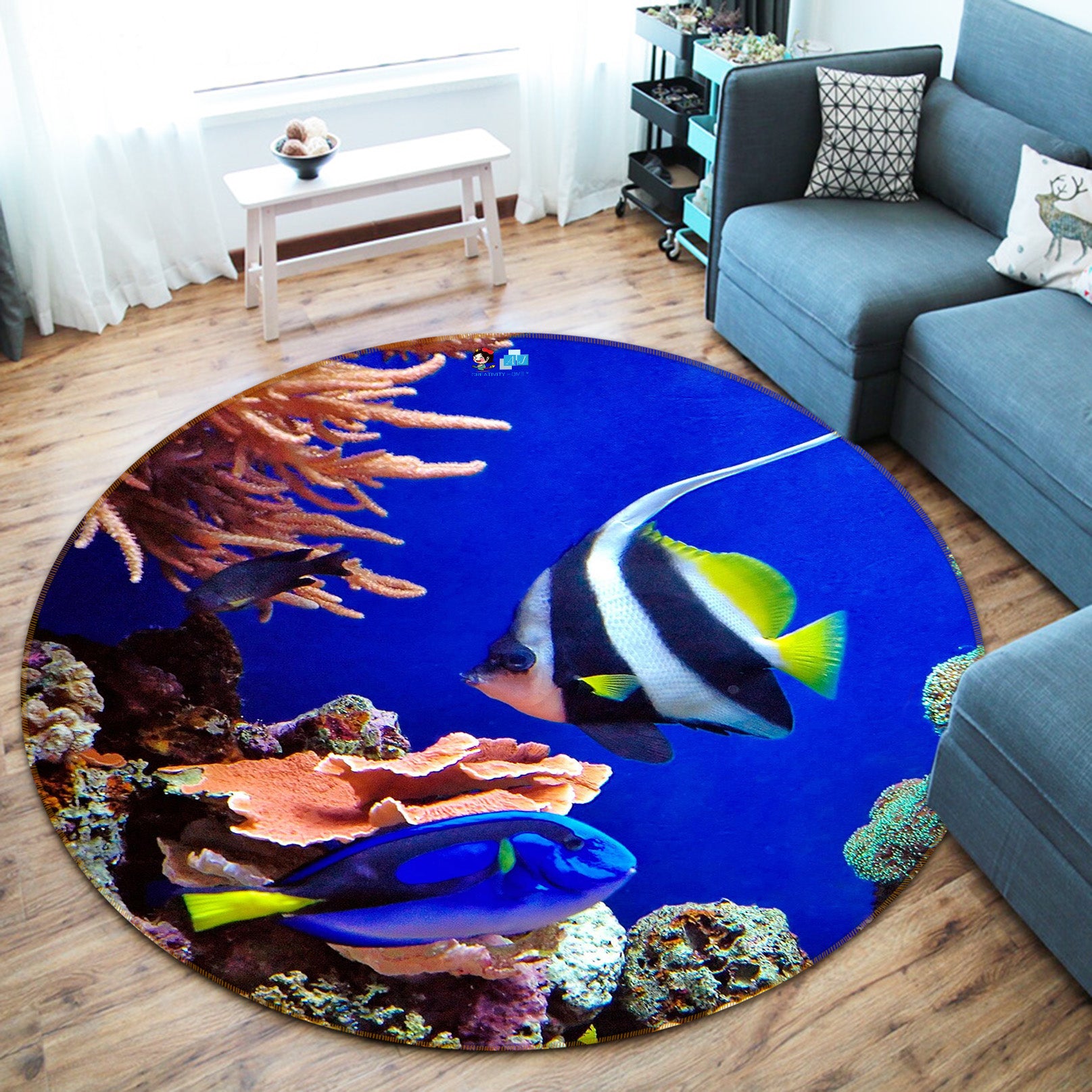 3D Sea Fish 72046 Round Non Slip Rug Mat