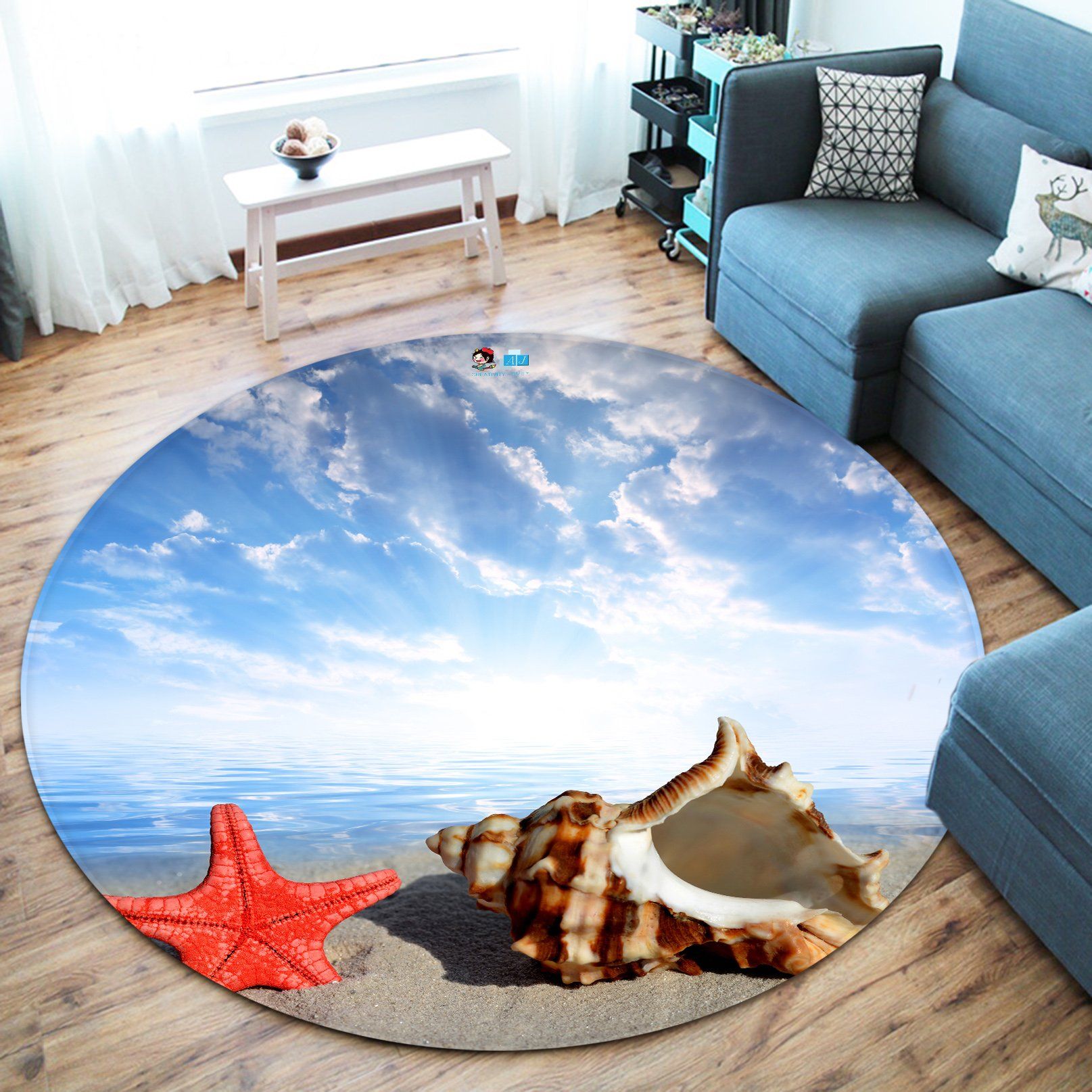 3D Starfish And Conch 964 Round Non Slip Rug Mat Mat AJ Creativity Home 