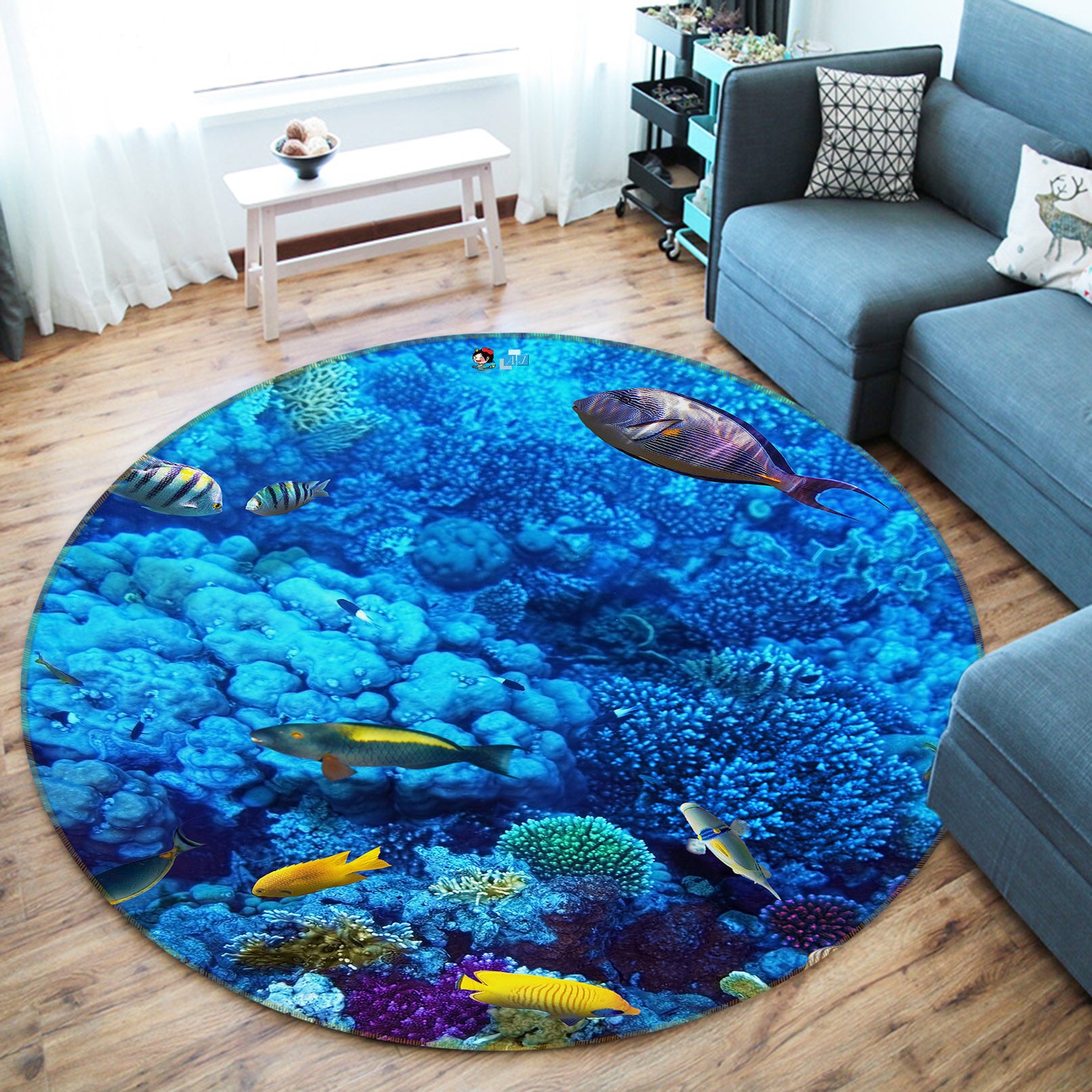 3D Underwater Fish 74029 Round Non Slip Rug Mat