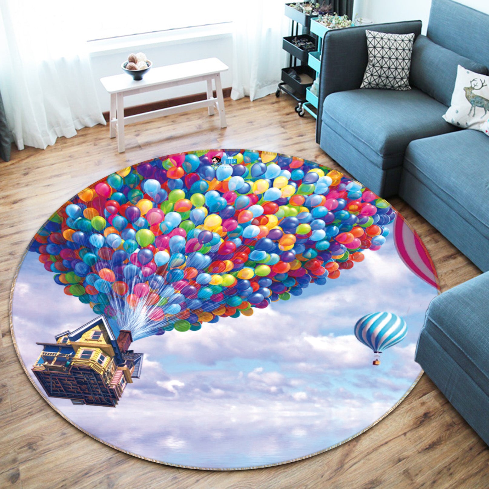 3D Balloon Cabin 66161 Round Non Slip Rug Mat