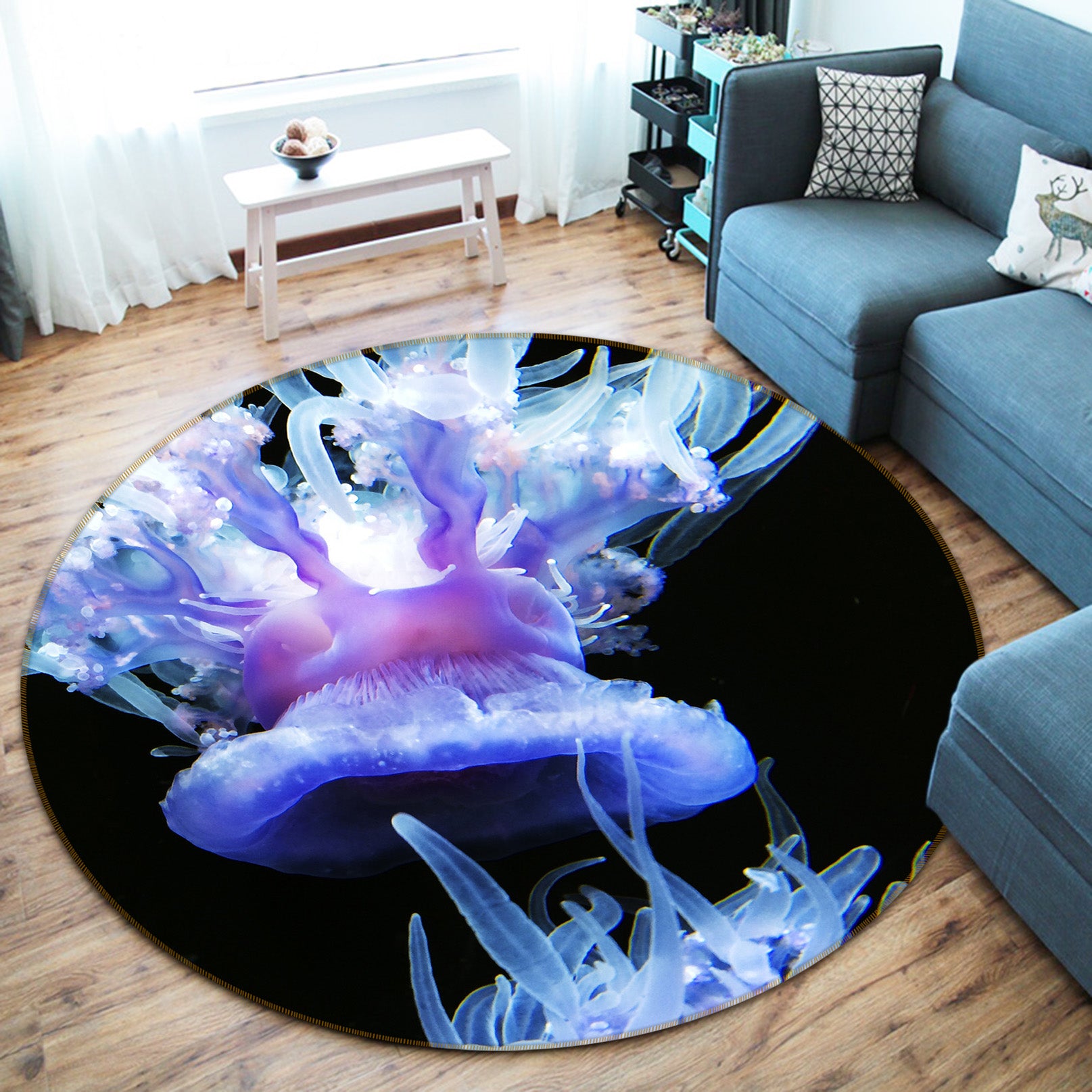 3D Jellyfish 38049 Animal Round Non Slip Rug Mat