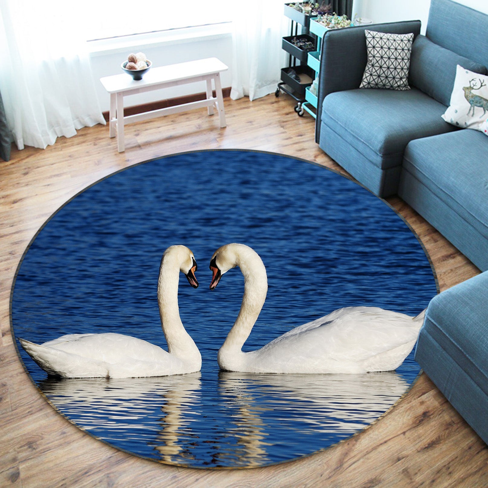 3D Swan 37236 Animal Round Non Slip Rug Mat