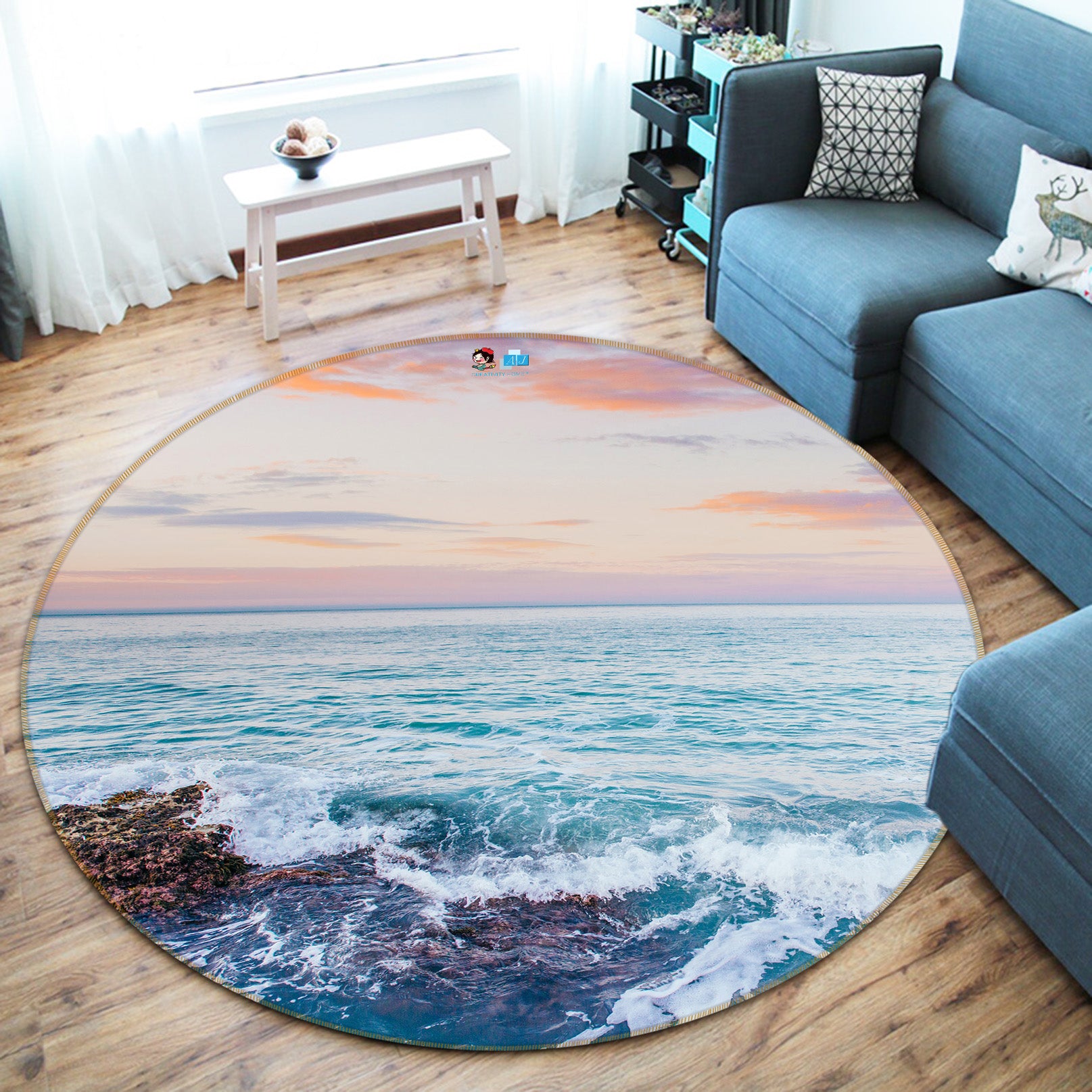 3D Seaside 81112 Round Non Slip Rug Mat