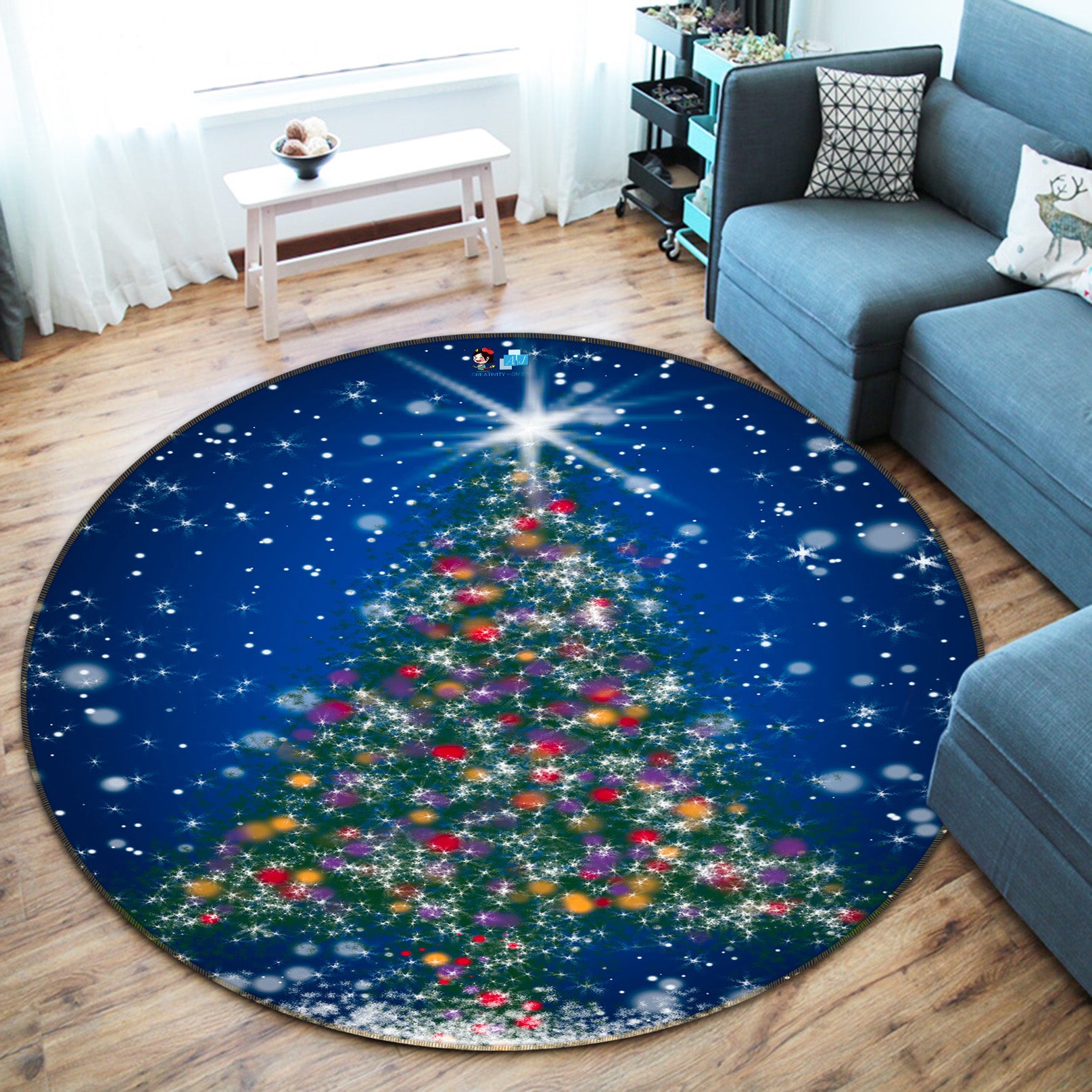 3D Tree 54125 Christmas Round Non Slip Rug Mat Xmas