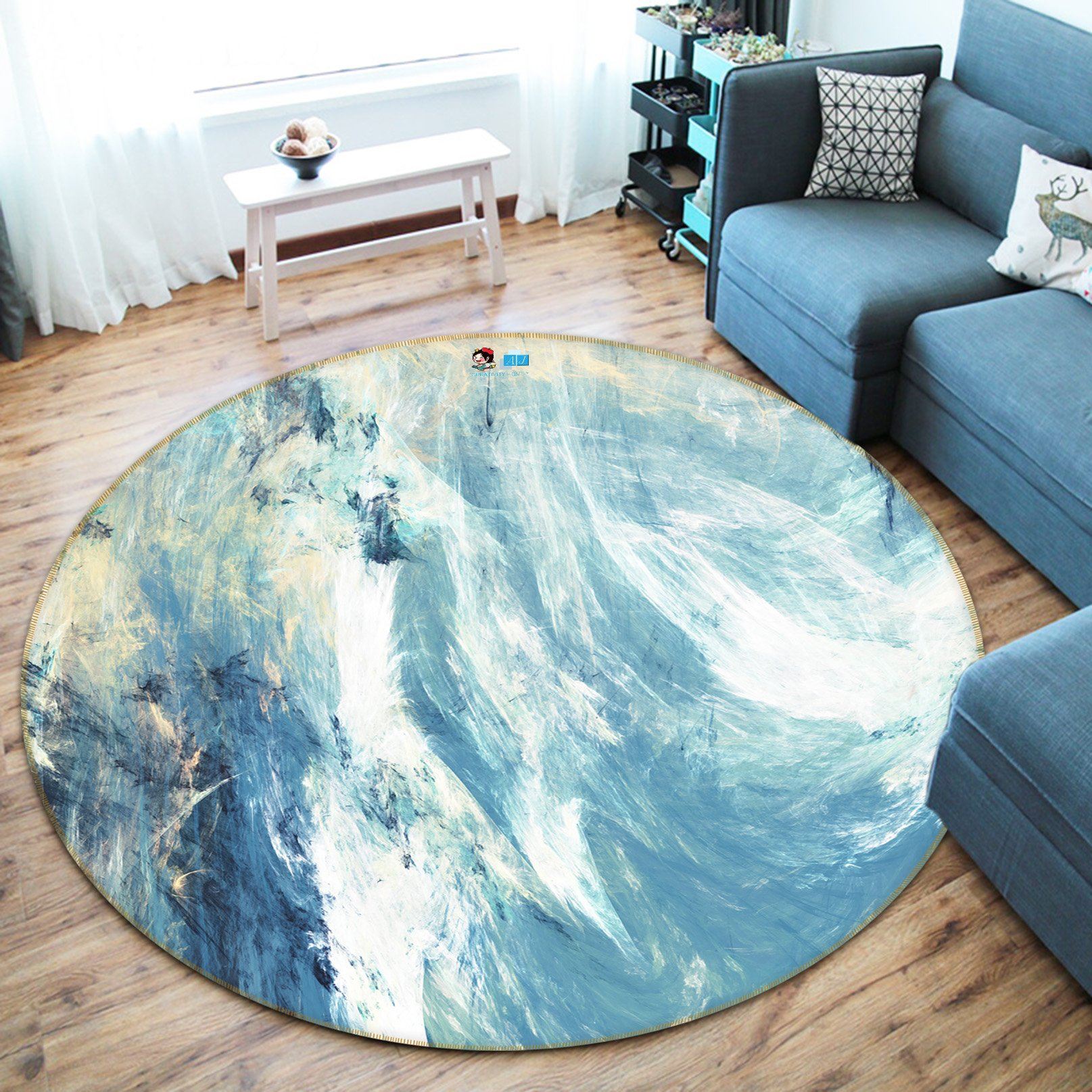 3D Ice Blue Pattern 4856 Round Non Slip Rug Mat Mat AJ Creativity Home 