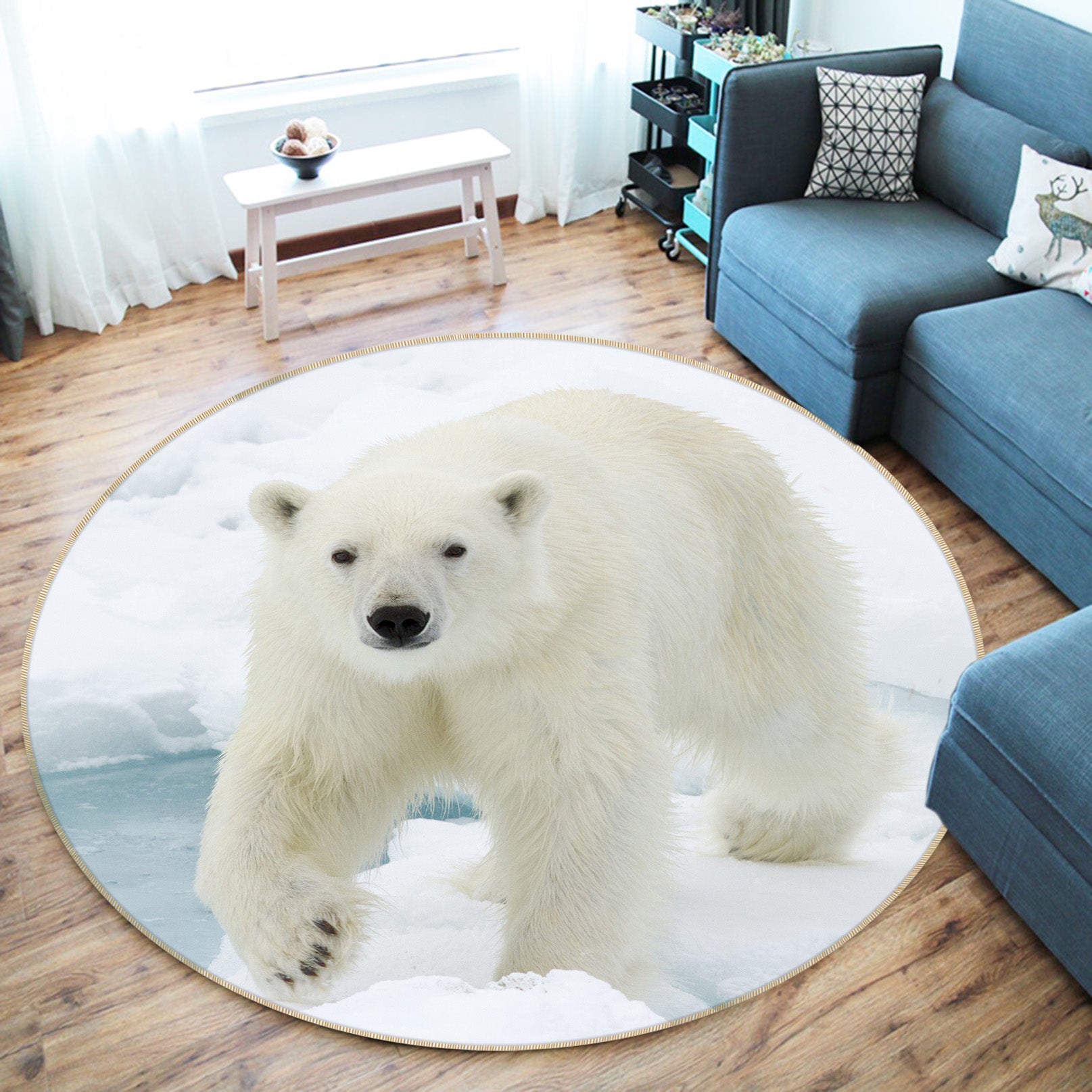 3D Polar Bear 38023 Animal Round Non Slip Rug Mat
