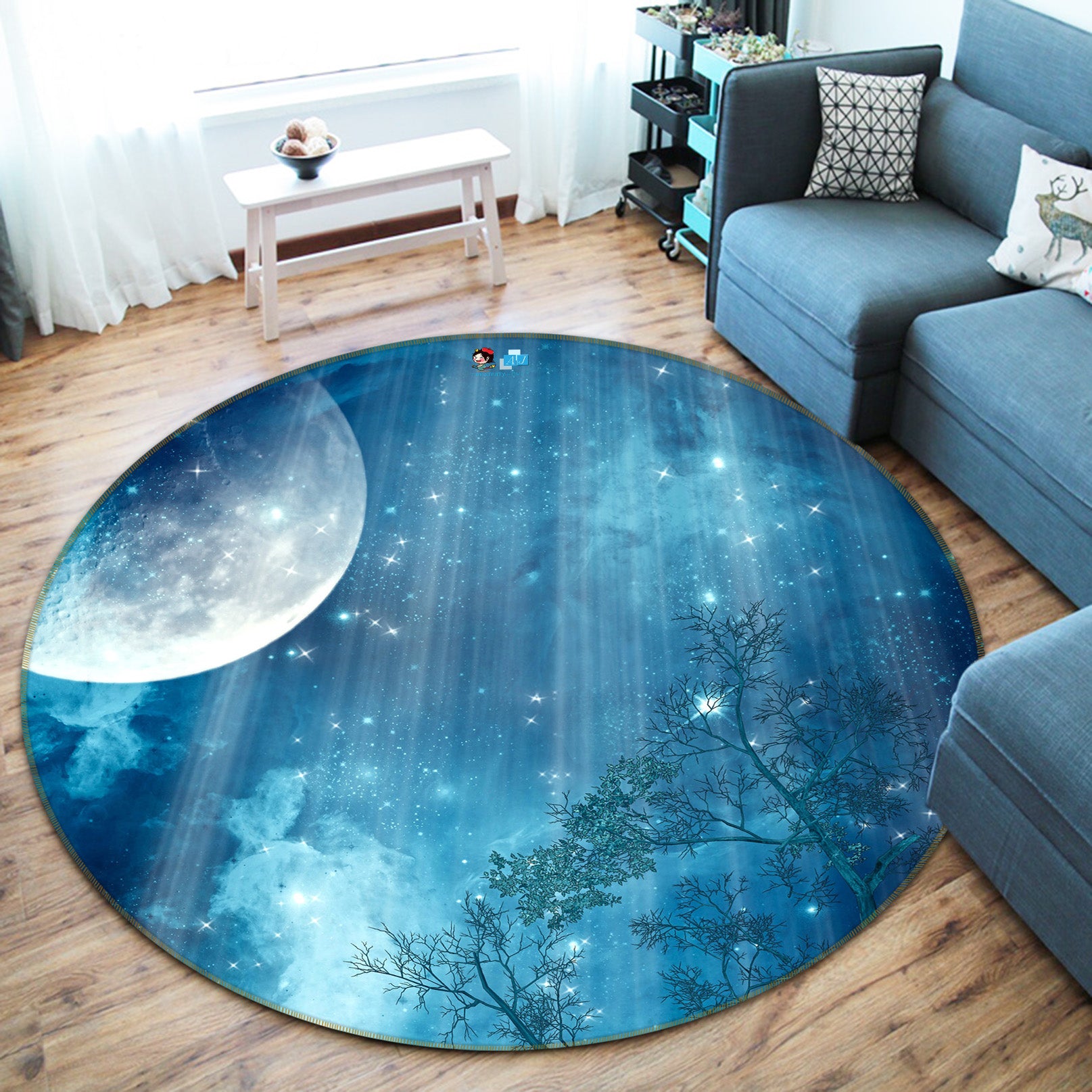 3D Moonlight 72037 Round Non Slip Rug Mat