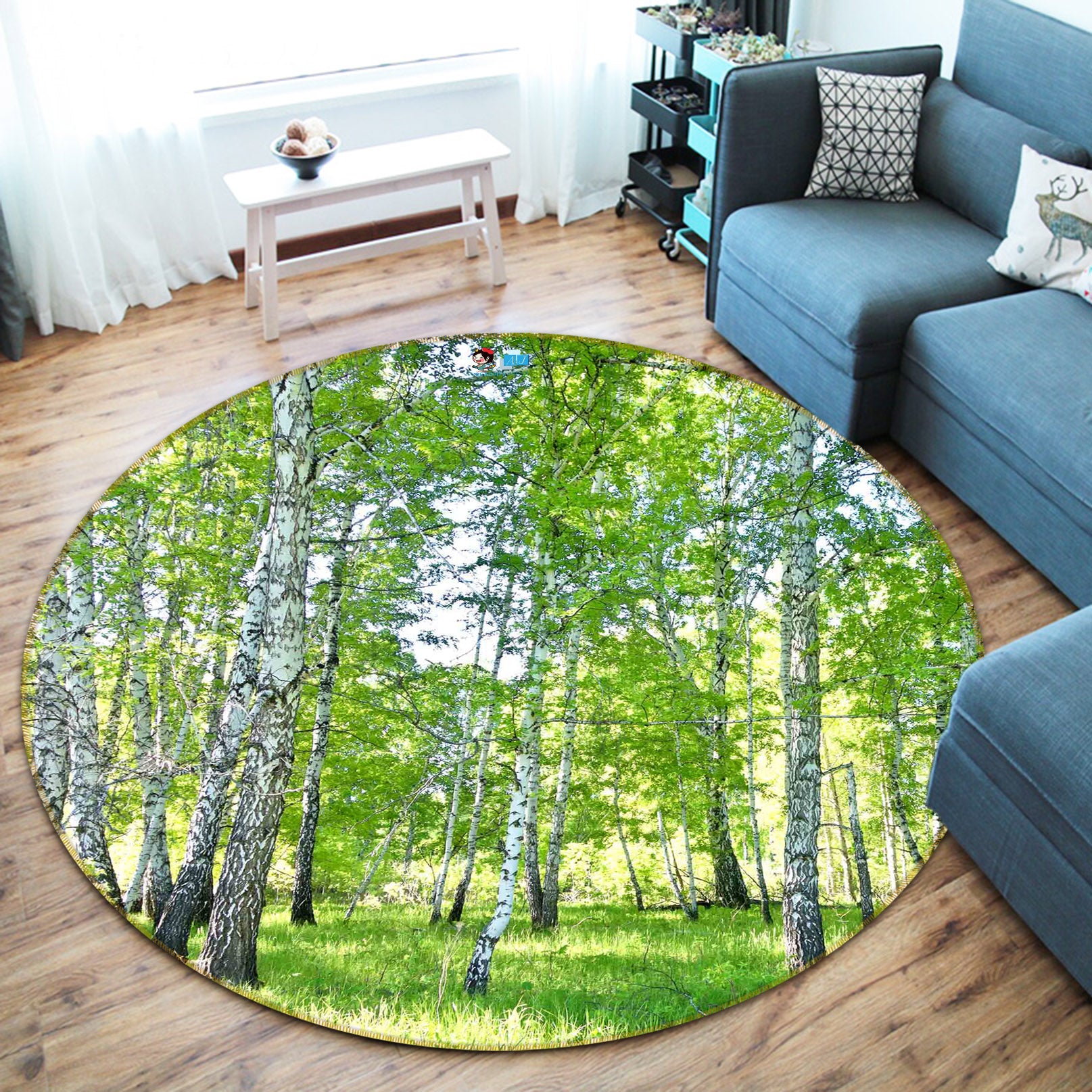 3D Tree Forest 66188 Round Non Slip Rug Mat