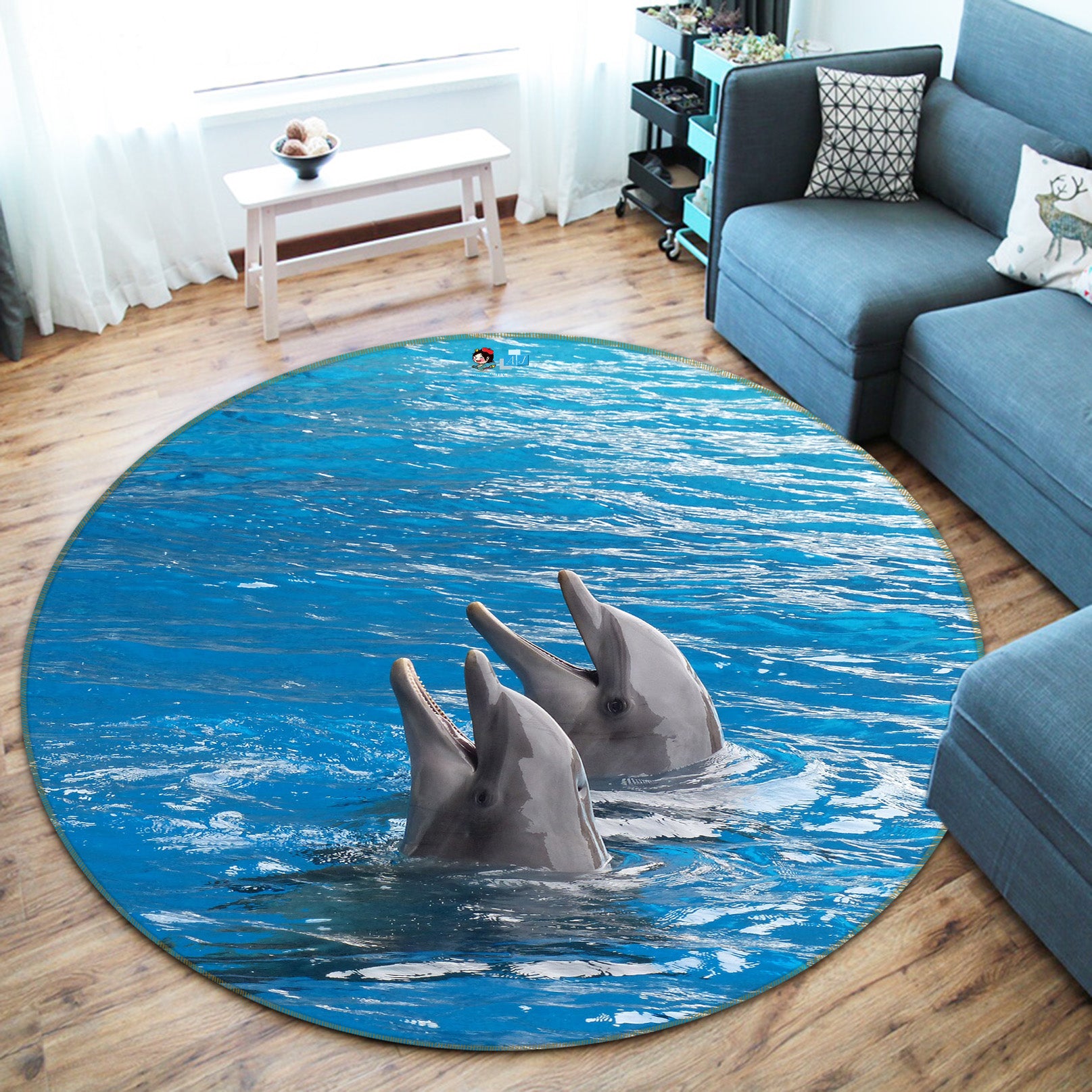 3D Dolphin 71292 Round Non Slip Rug Mat