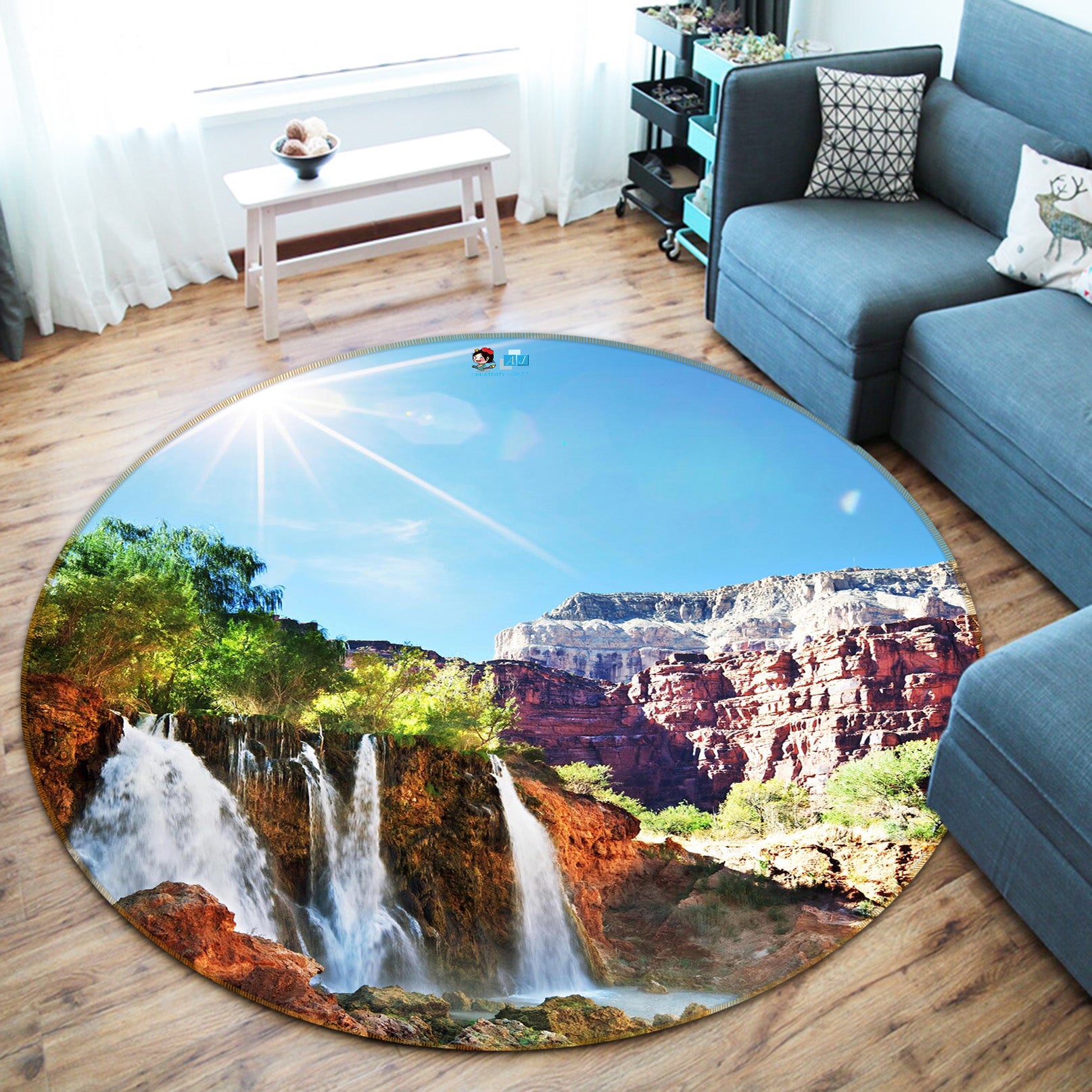 3D Waterfall 66197 Round Non Slip Rug Mat