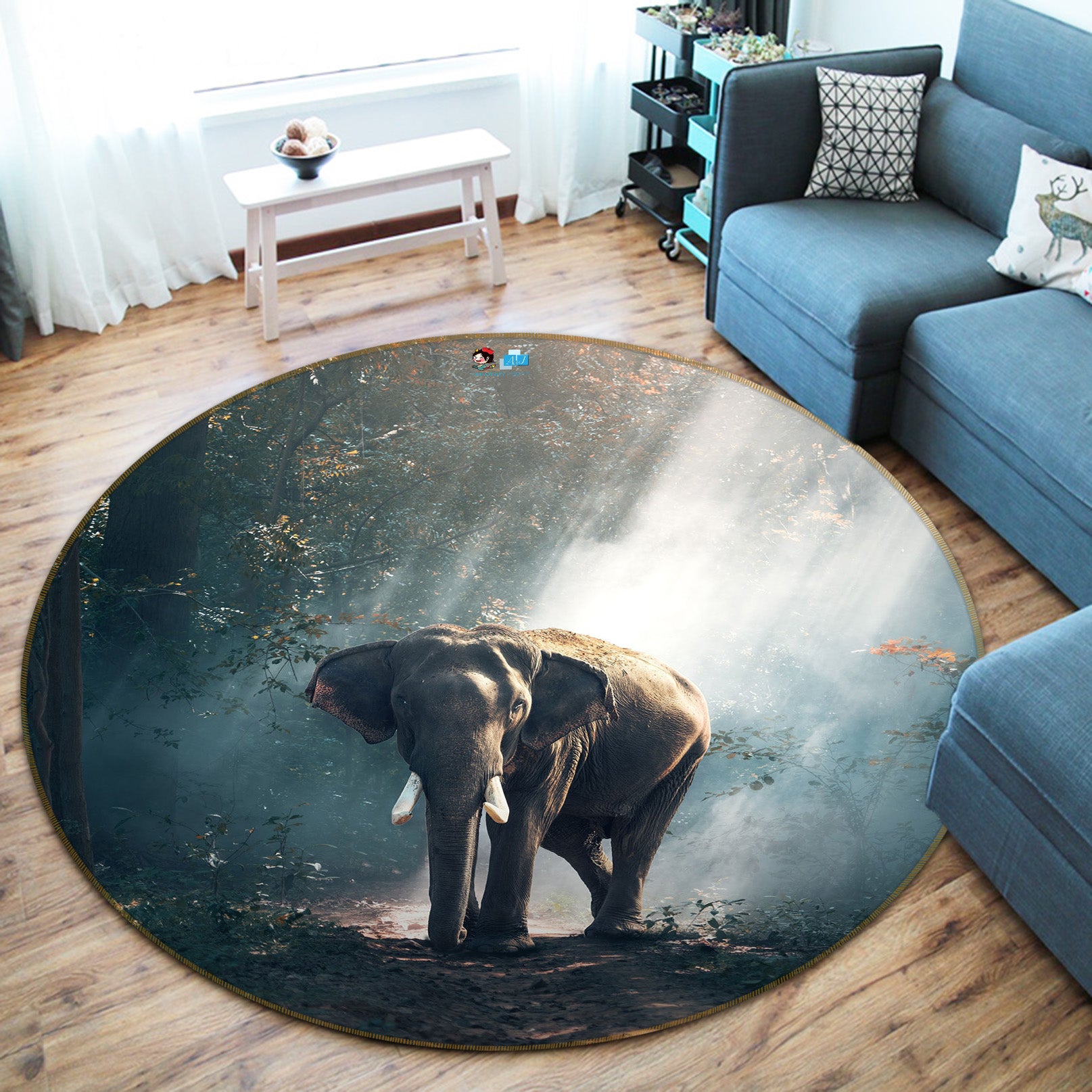 3D Elephant 64095 Round Non Slip Rug Mat