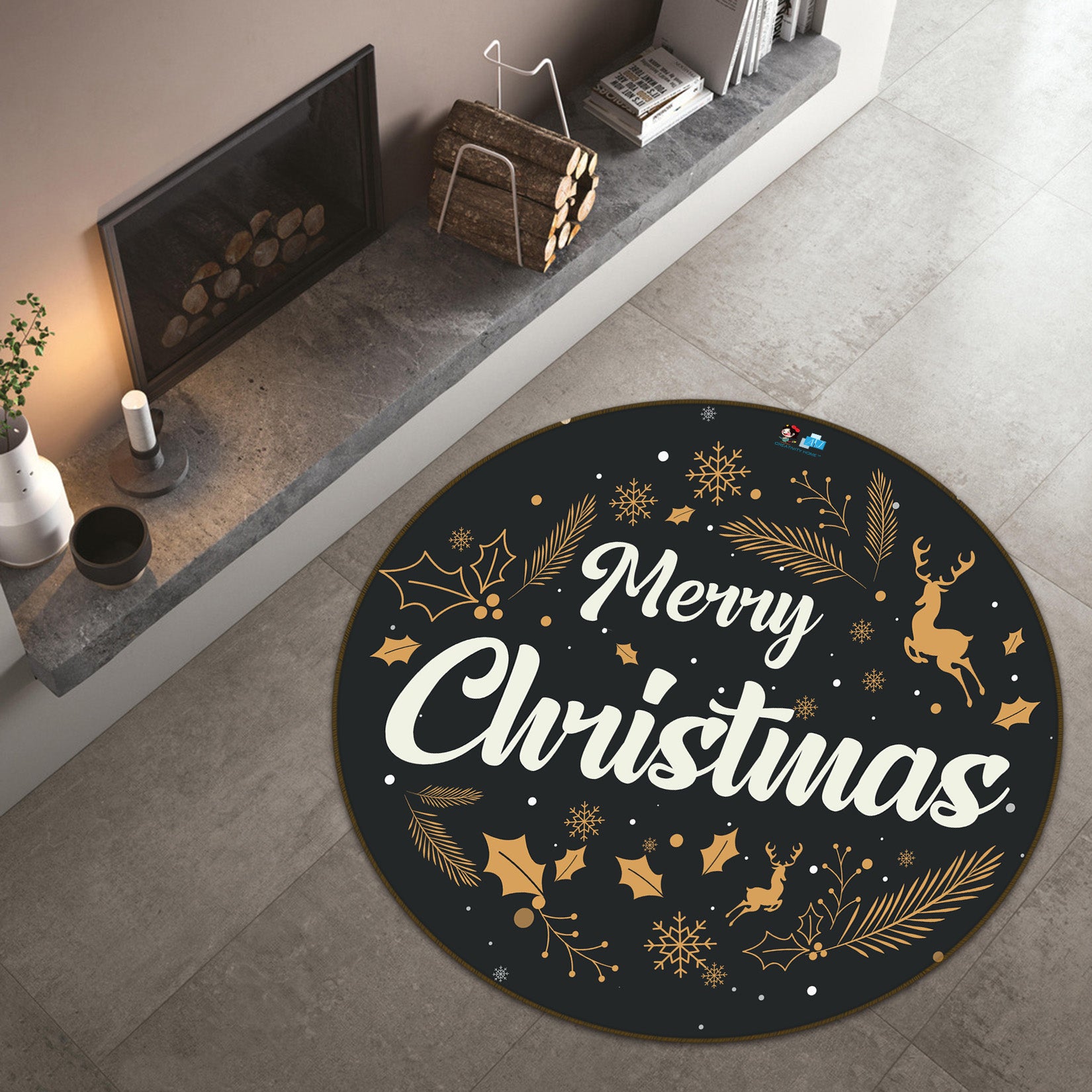3D Merry Christmas 81090 Round Non Slip Rug Mat