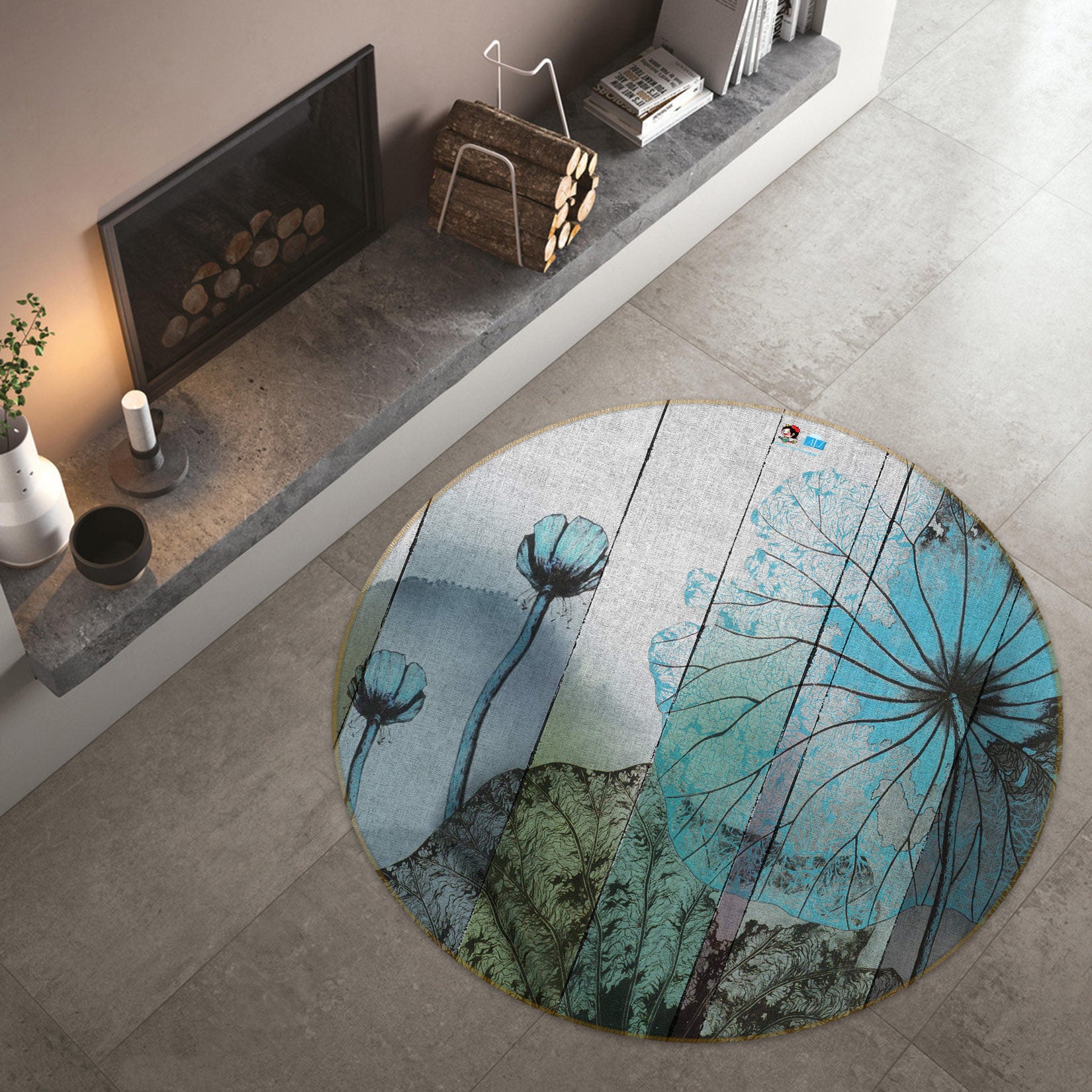 3D Ink Lotus 72270 Round Non Slip Rug Mat