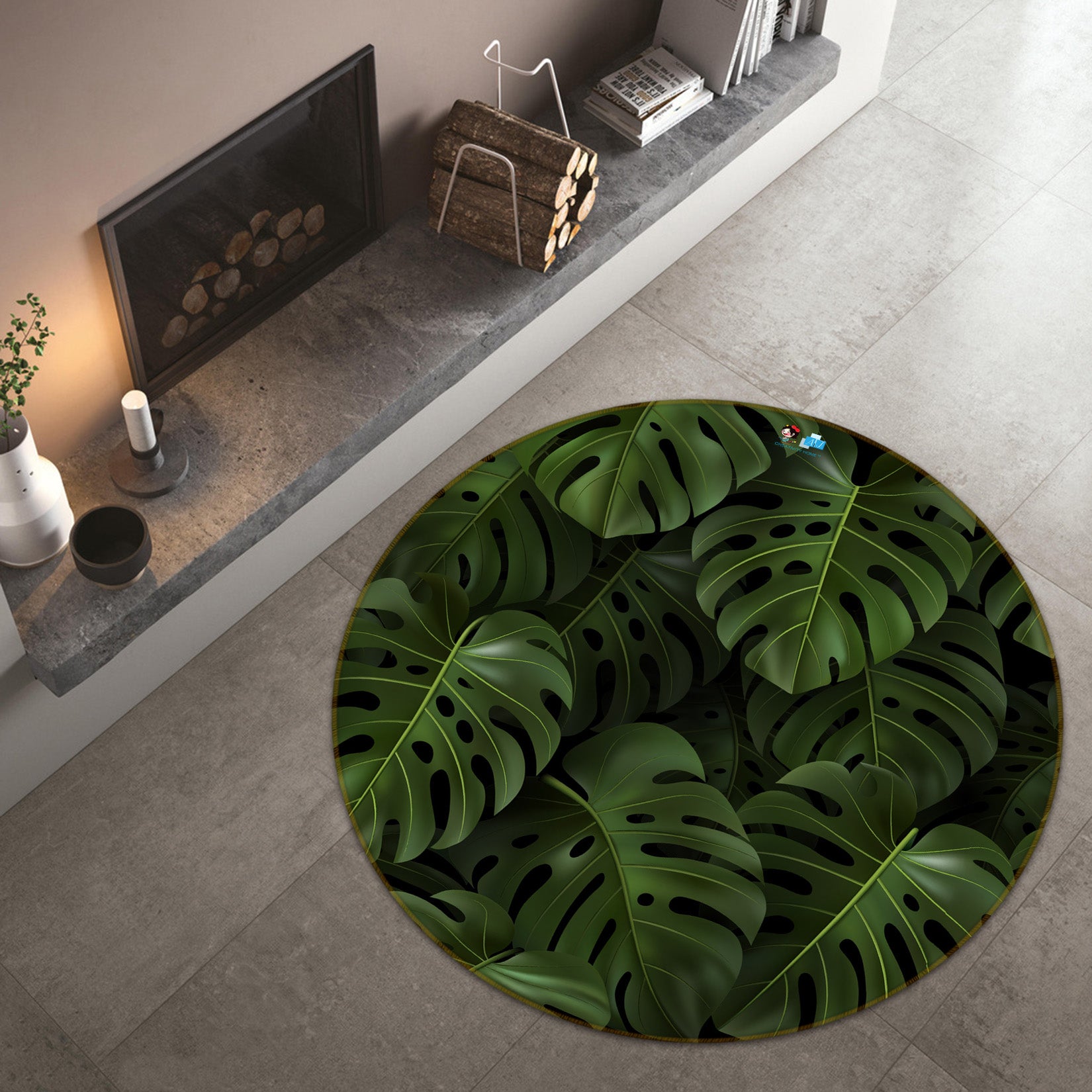 3D Leaf Pattern 71219 Round Non Slip Rug Mat