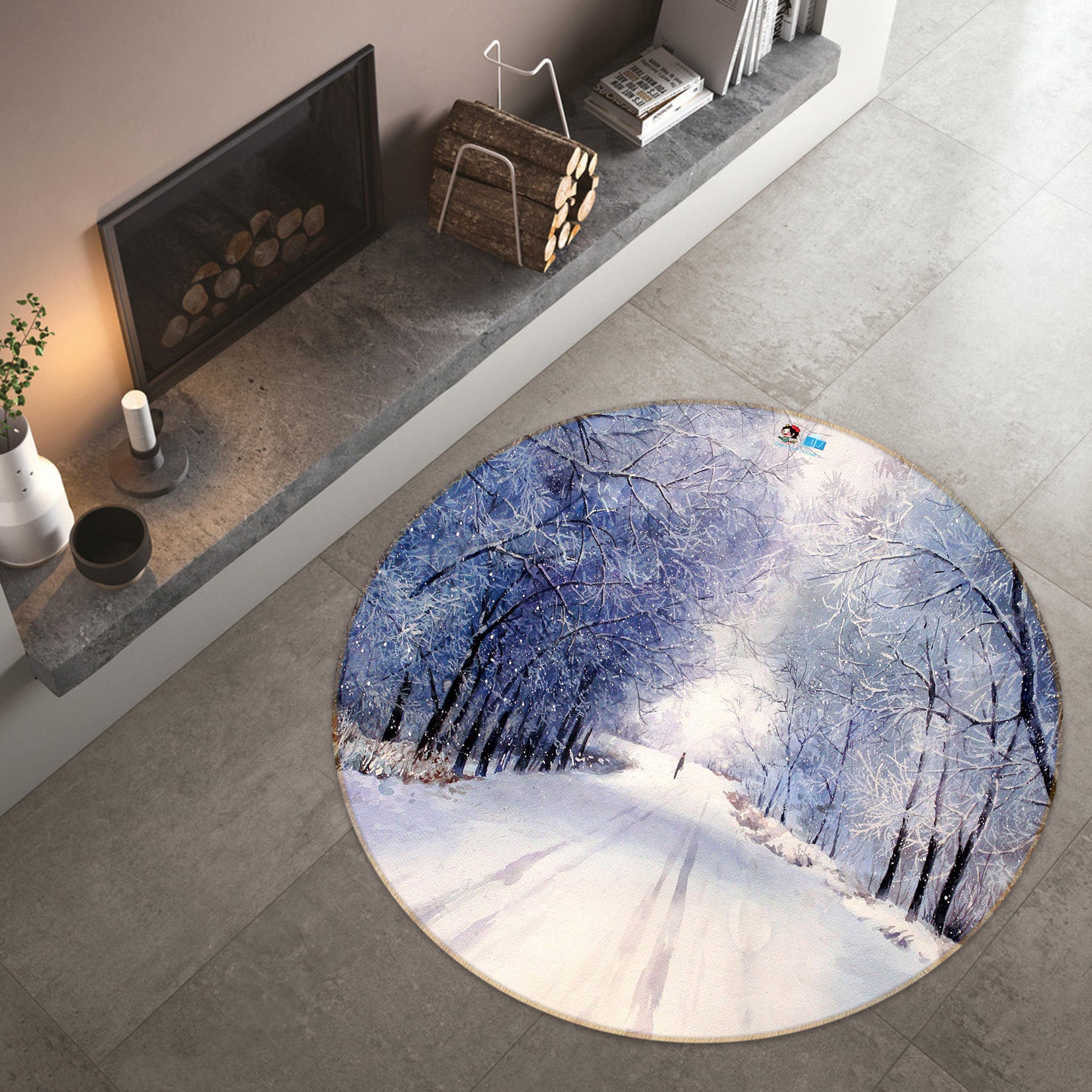 3D Snowfield Trees 72299 Round Non Slip Rug Mat