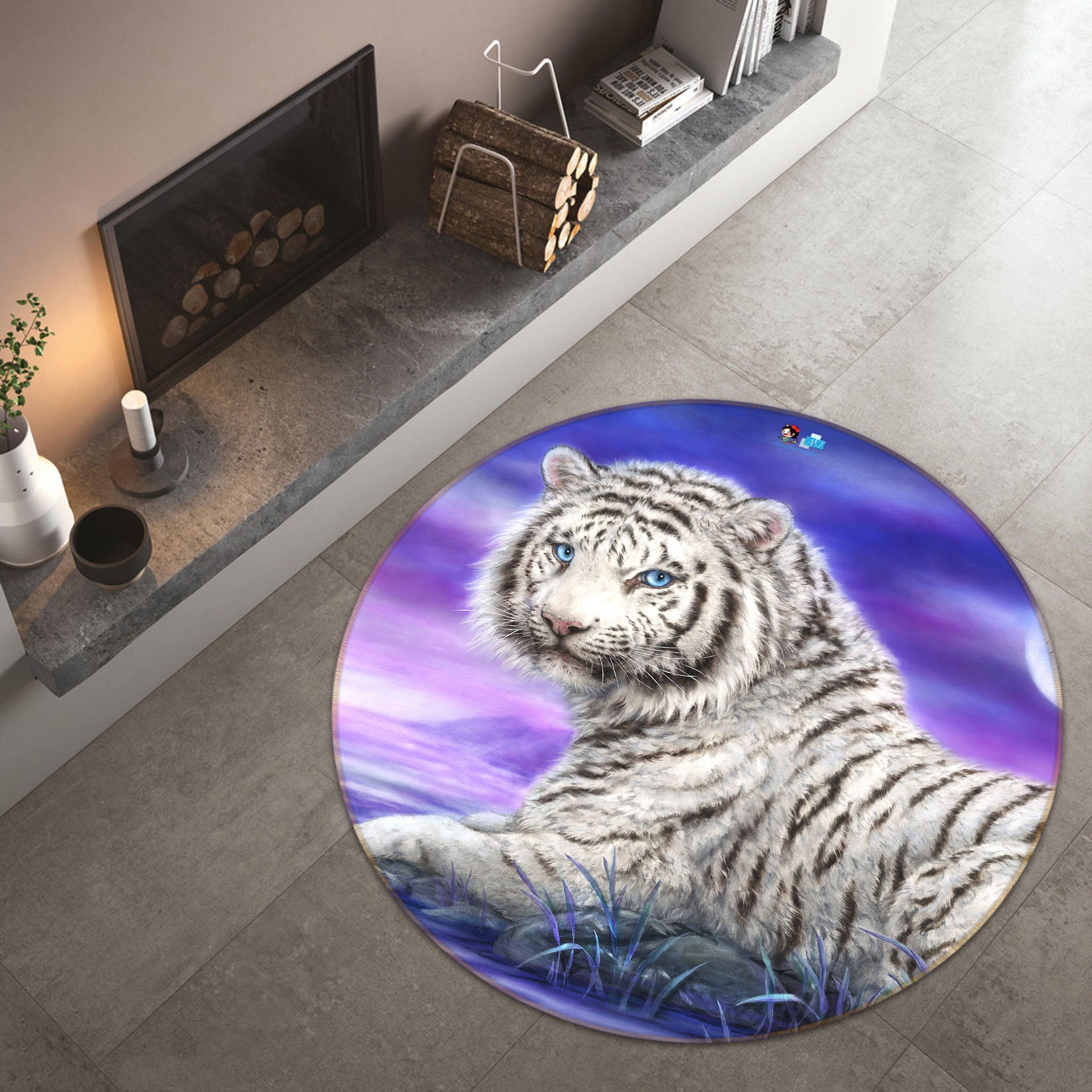 3D Tiger Moon 6037 Kayomi Harai Rug Round Non Slip Rug Mat
