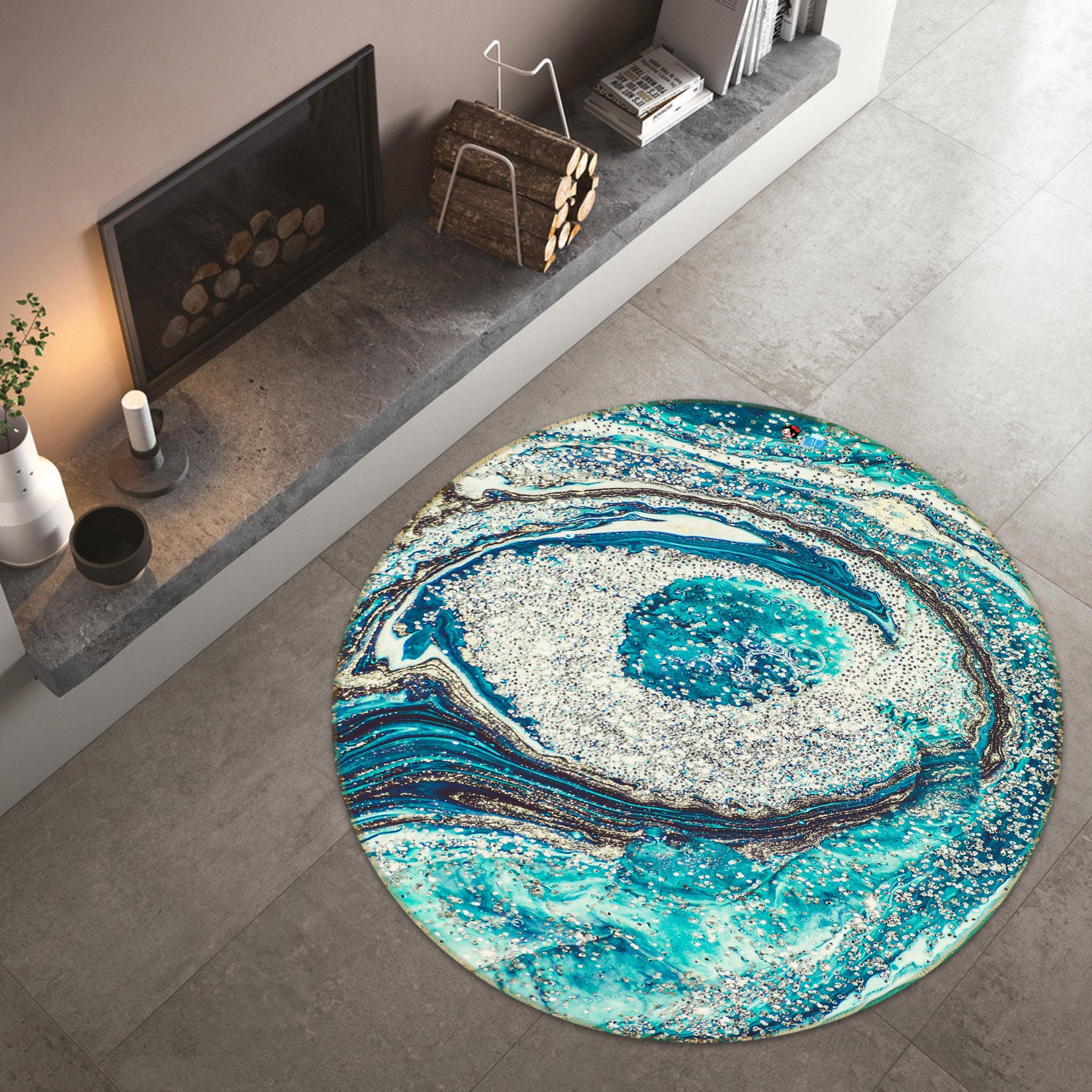 3D Green Texture 69237 Round Non Slip Rug Mat