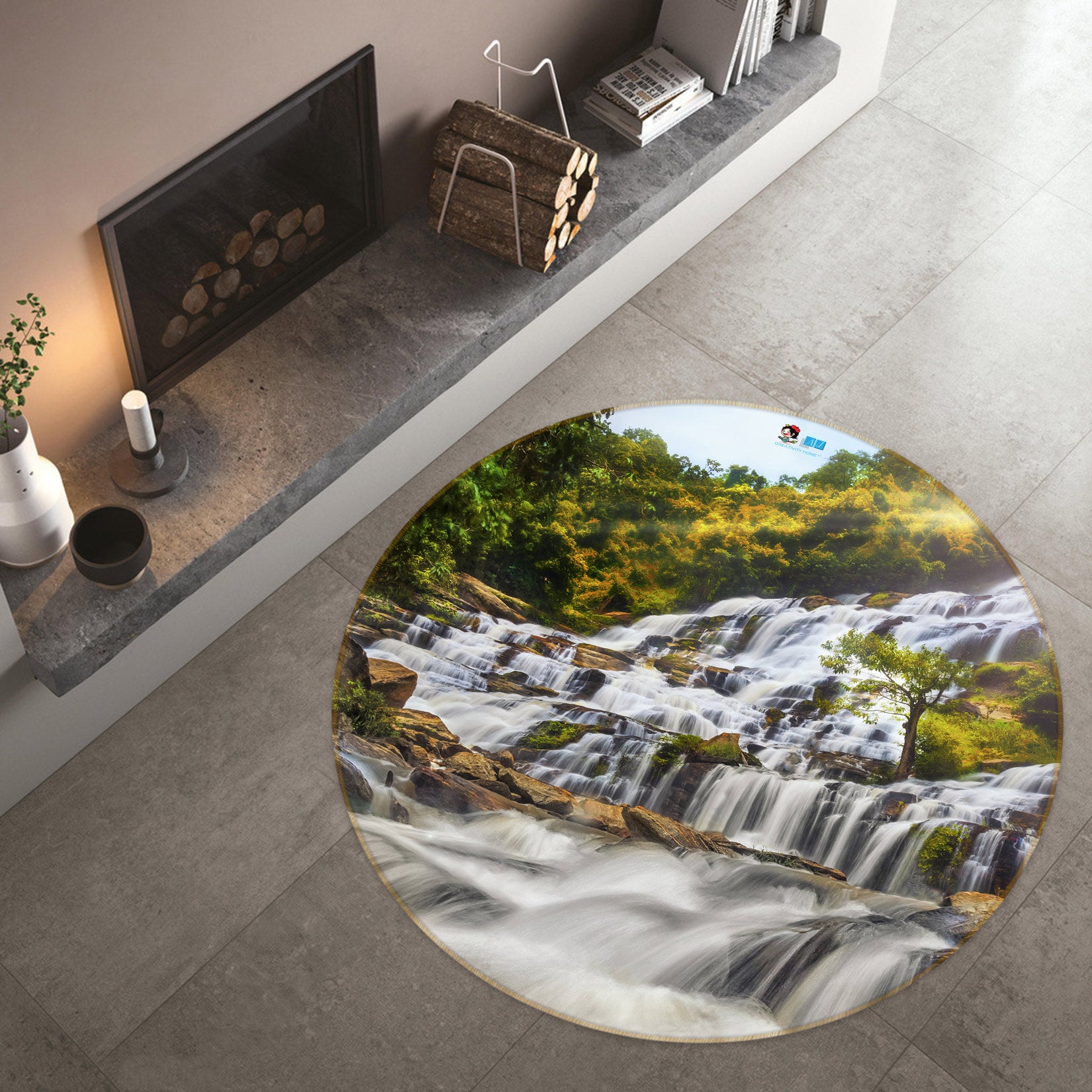 3D Waterfall 80213 Round Non Slip Rug Mat