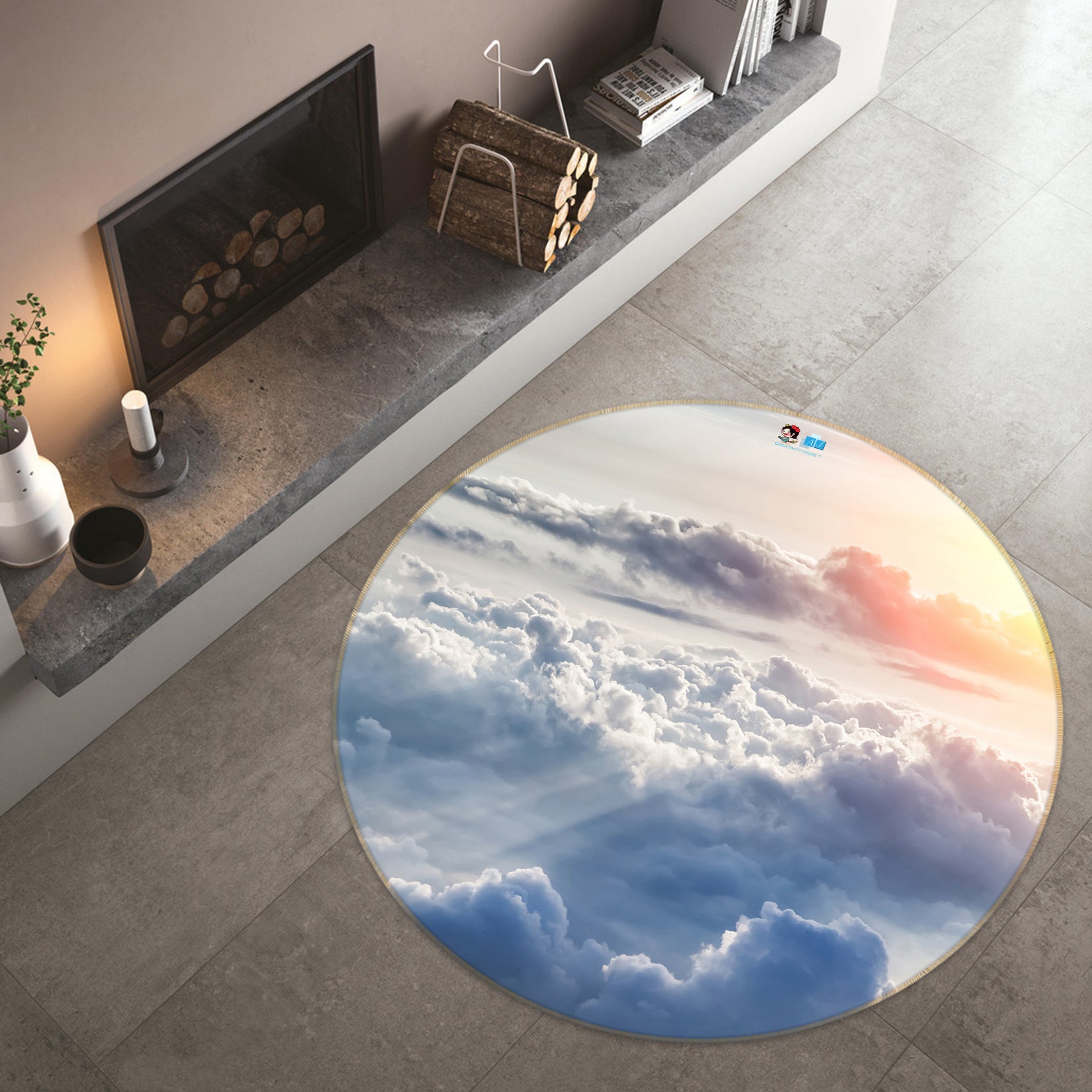 3D White Cloud 72138 Round Non Slip Rug Mat