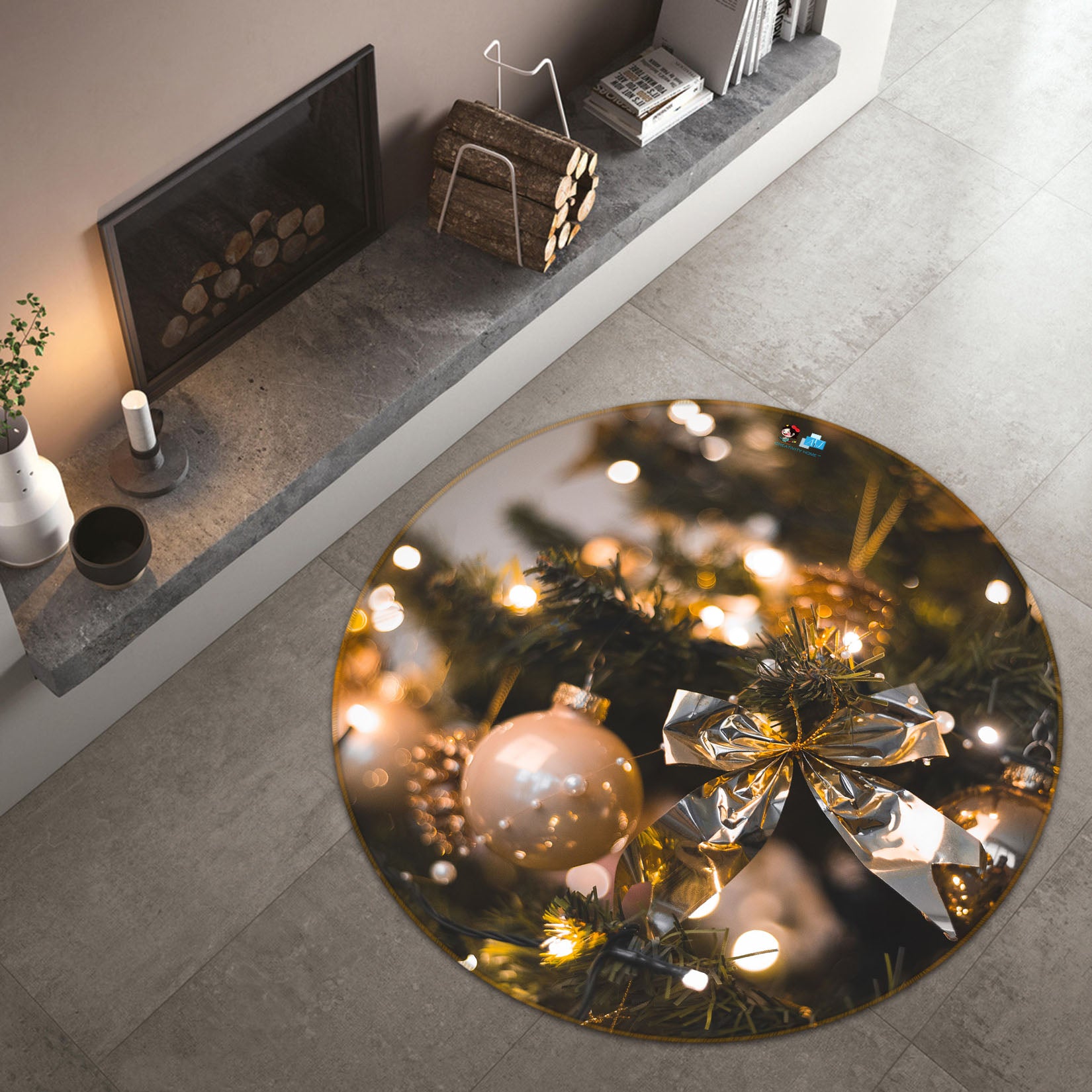 3D Ball Ball Bow Pendant 54113 Christmas Round Non Slip Rug Mat Xmas