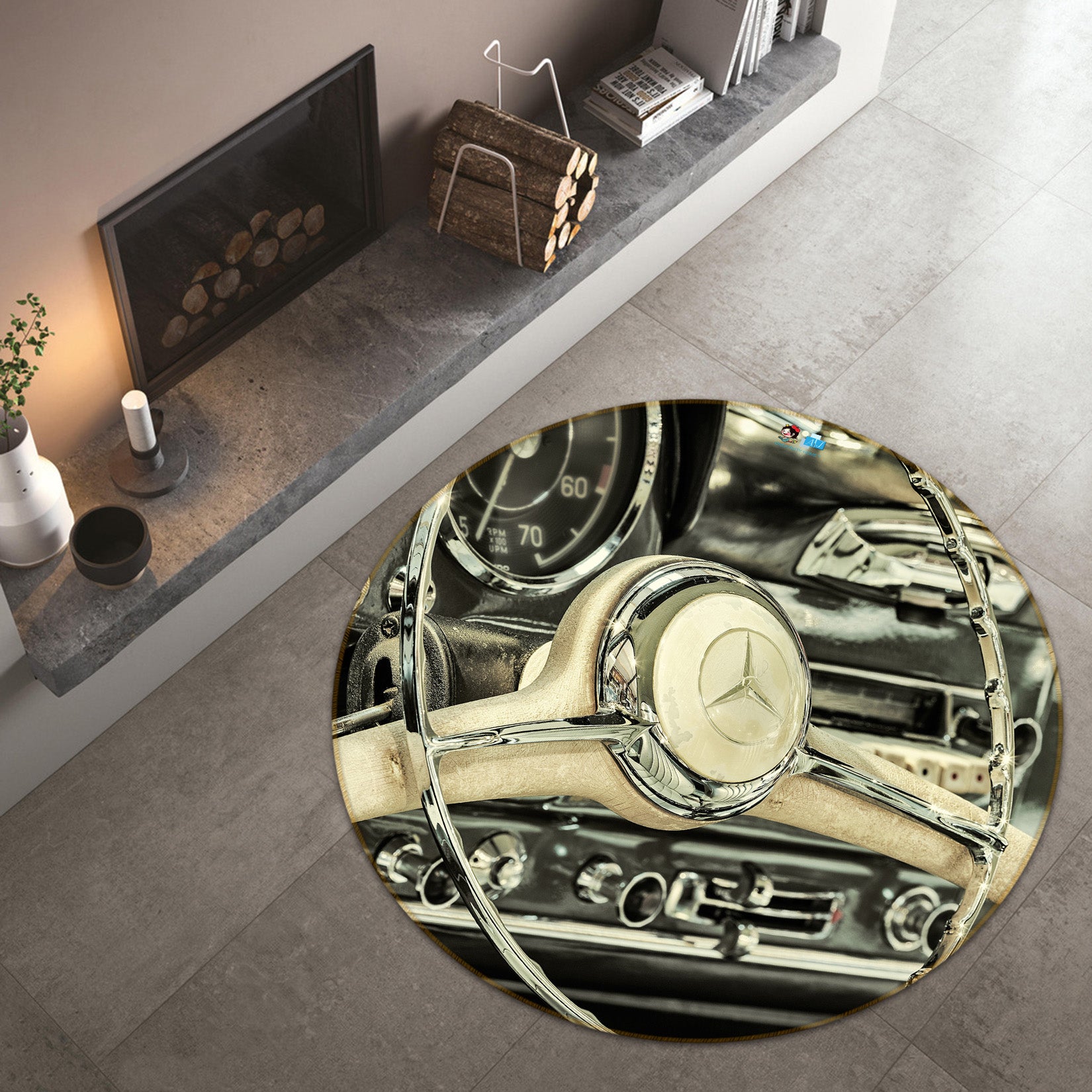3D Car Steering Wheel 74148 Round Non Slip Rug Mat