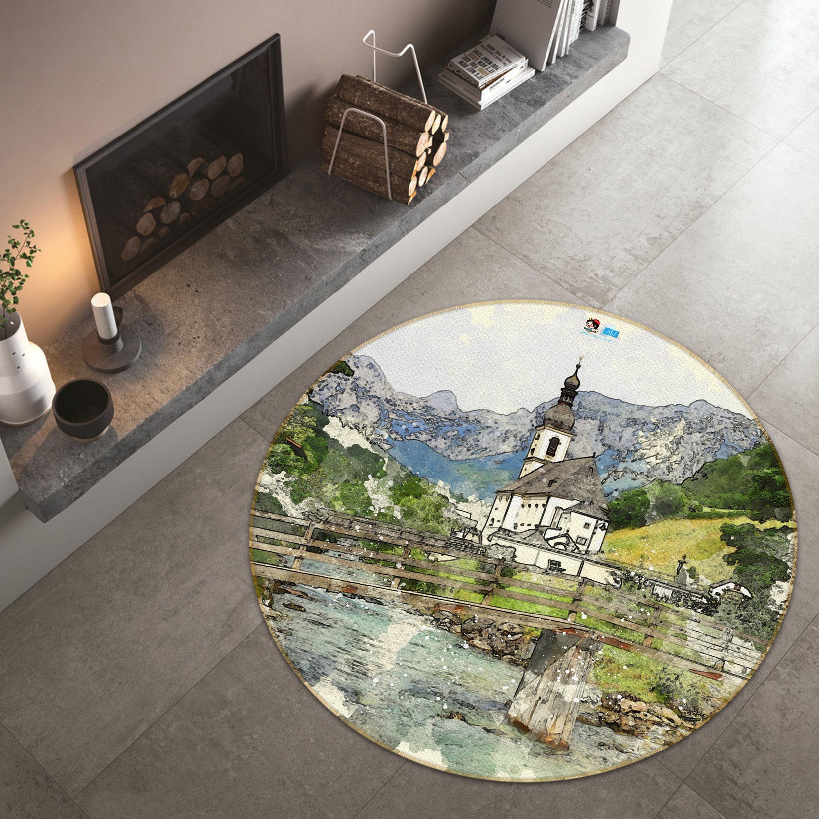 3D Mountain House 64111 Round Non Slip Rug Mat