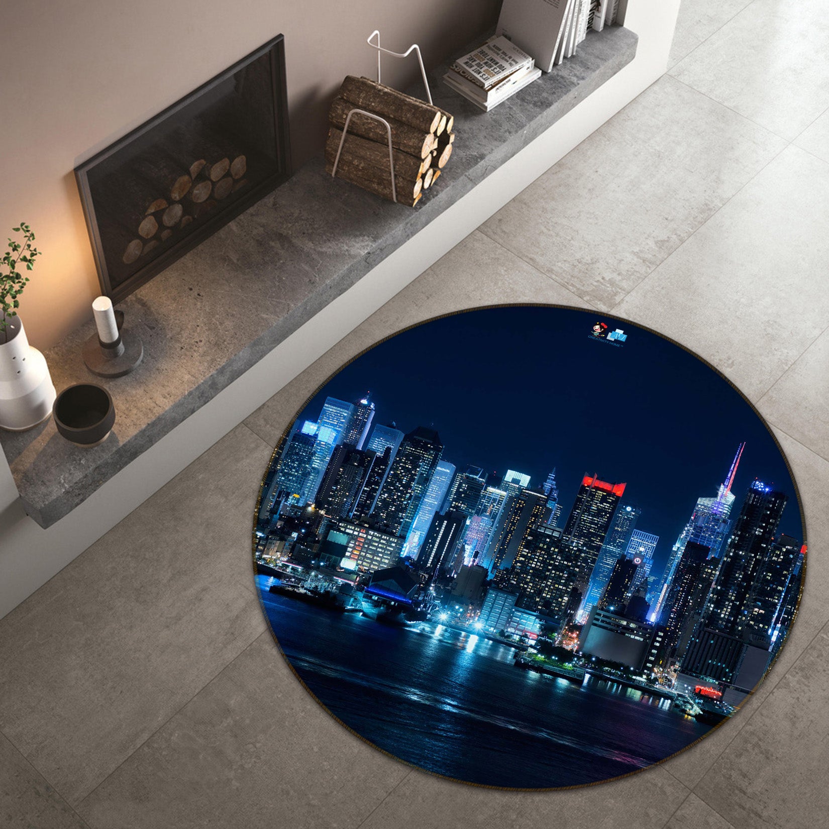3D City Night View 72121 Round Non Slip Rug Mat