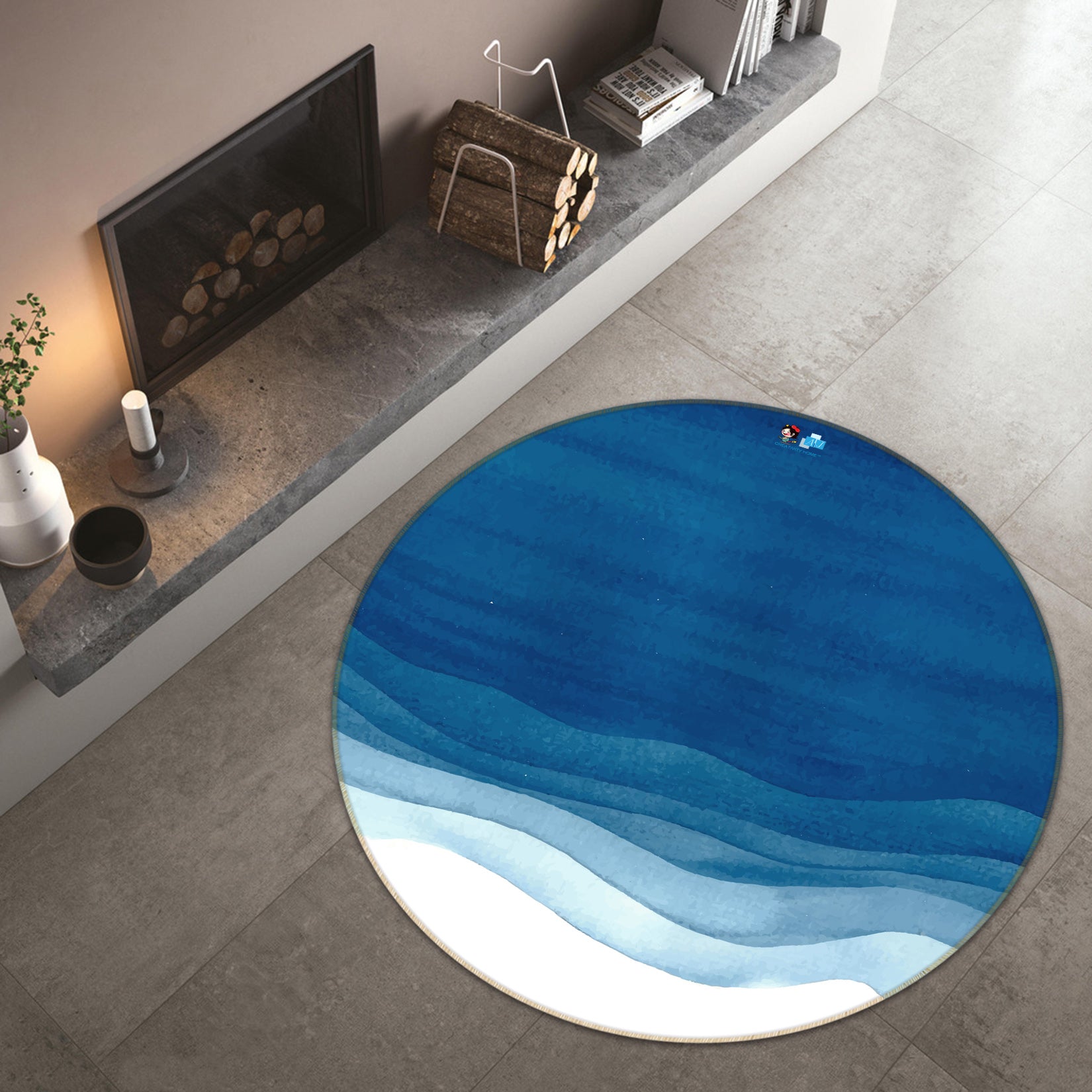3D White Blue Gradient 64072 Round Non Slip Rug Mat