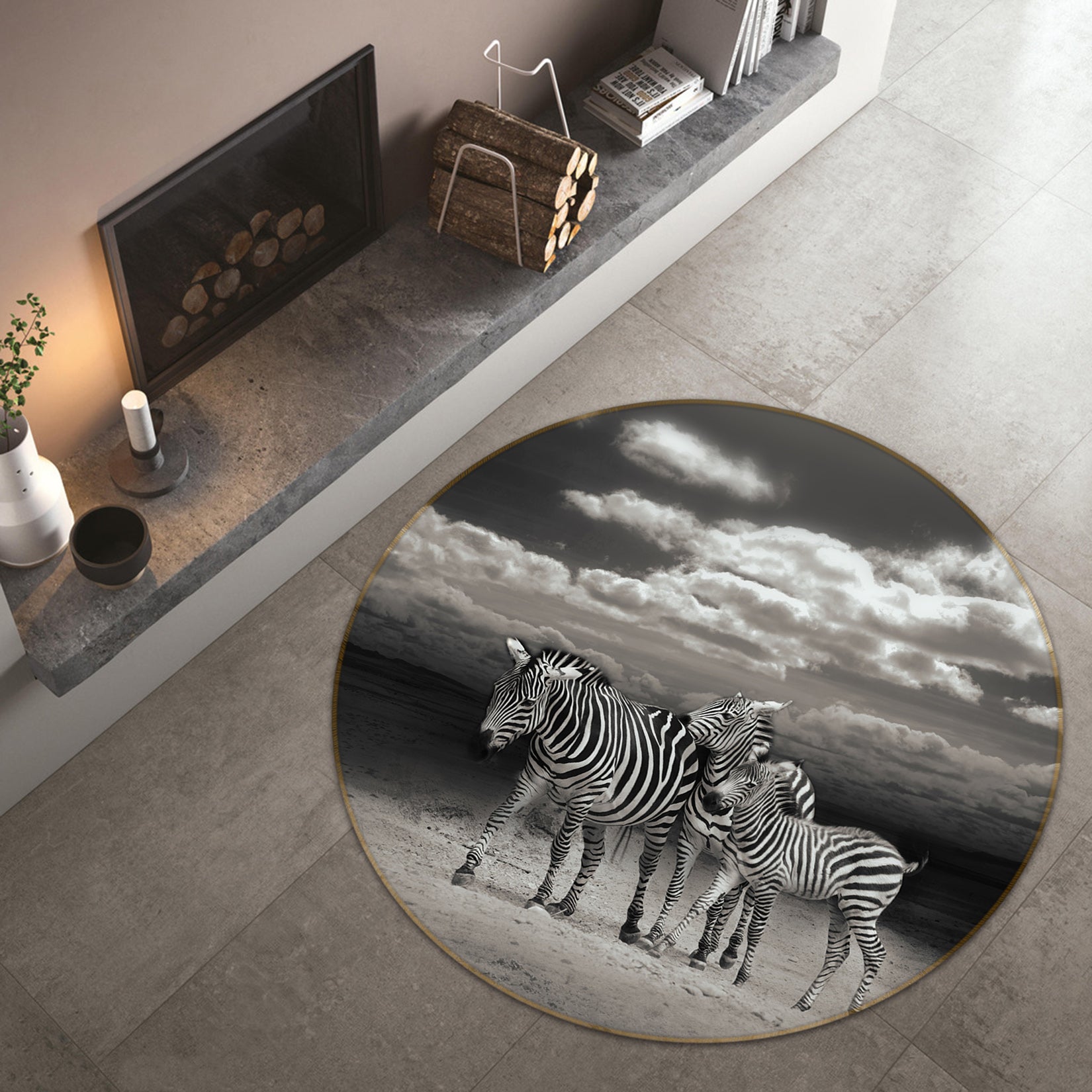 3D Black Gray Zebras 82293 Animal Round Non Slip Rug Mat