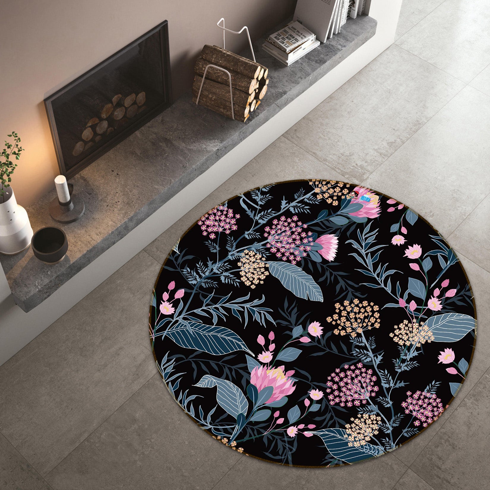 3D Flower 64166 Round Non Slip Rug Mat
