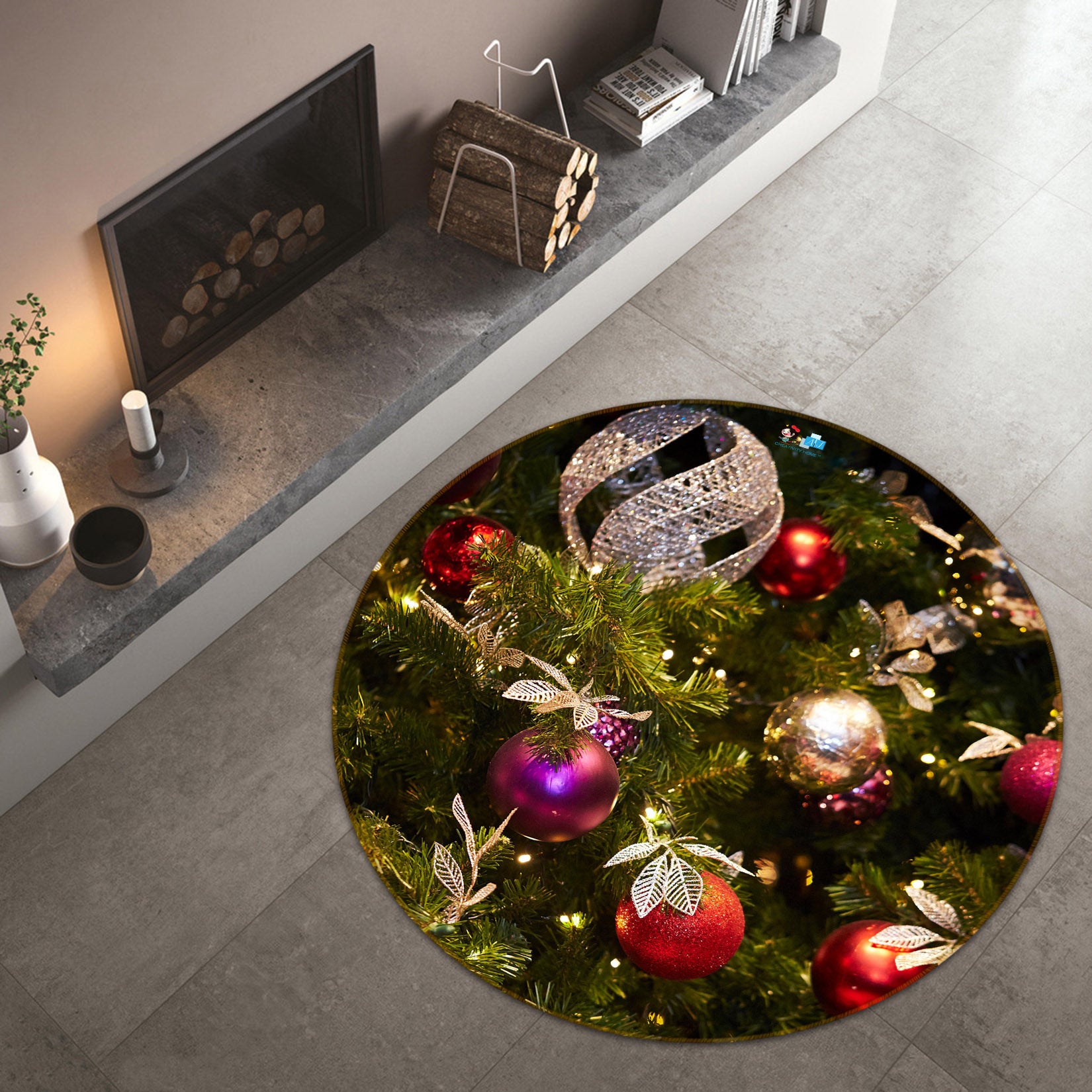 3D Ball Pendant 54177 Christmas Round Non Slip Rug Mat Xmas