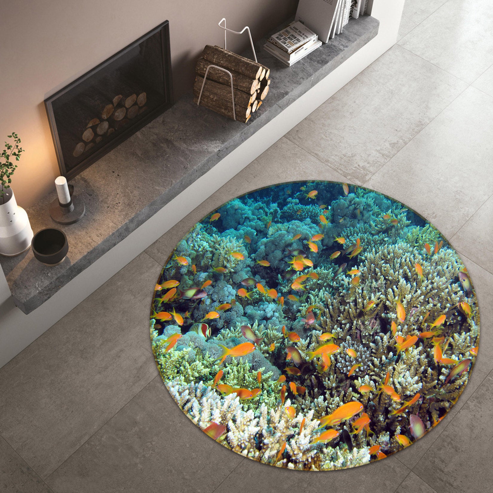 3D Coral Fish 38052 Animal Round Non Slip Rug Mat