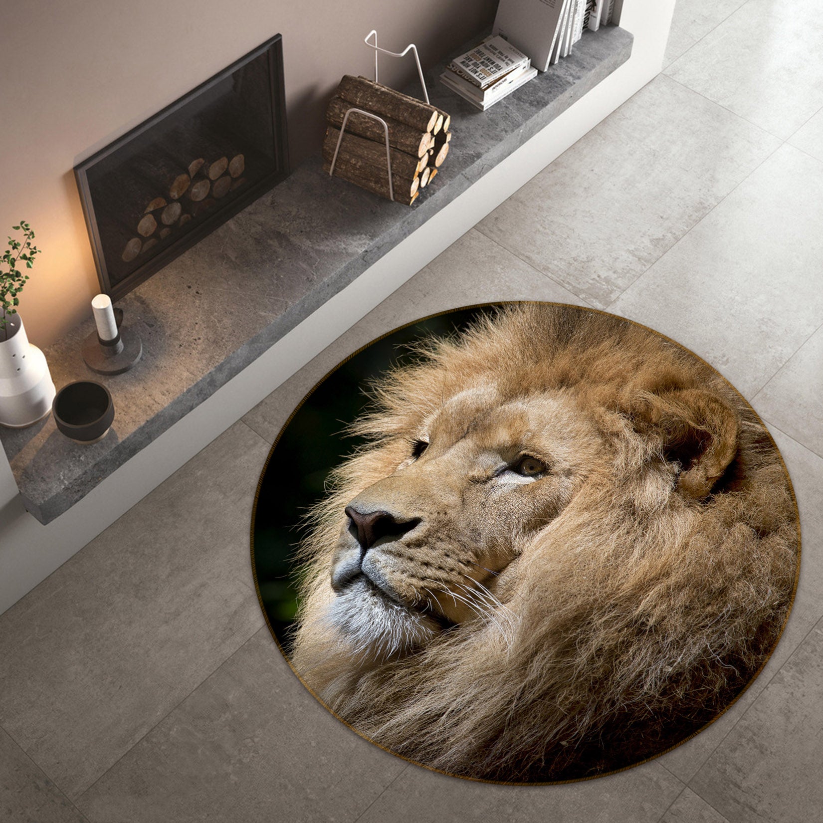 3D Lion 82001 Animal Round Non Slip Rug Mat