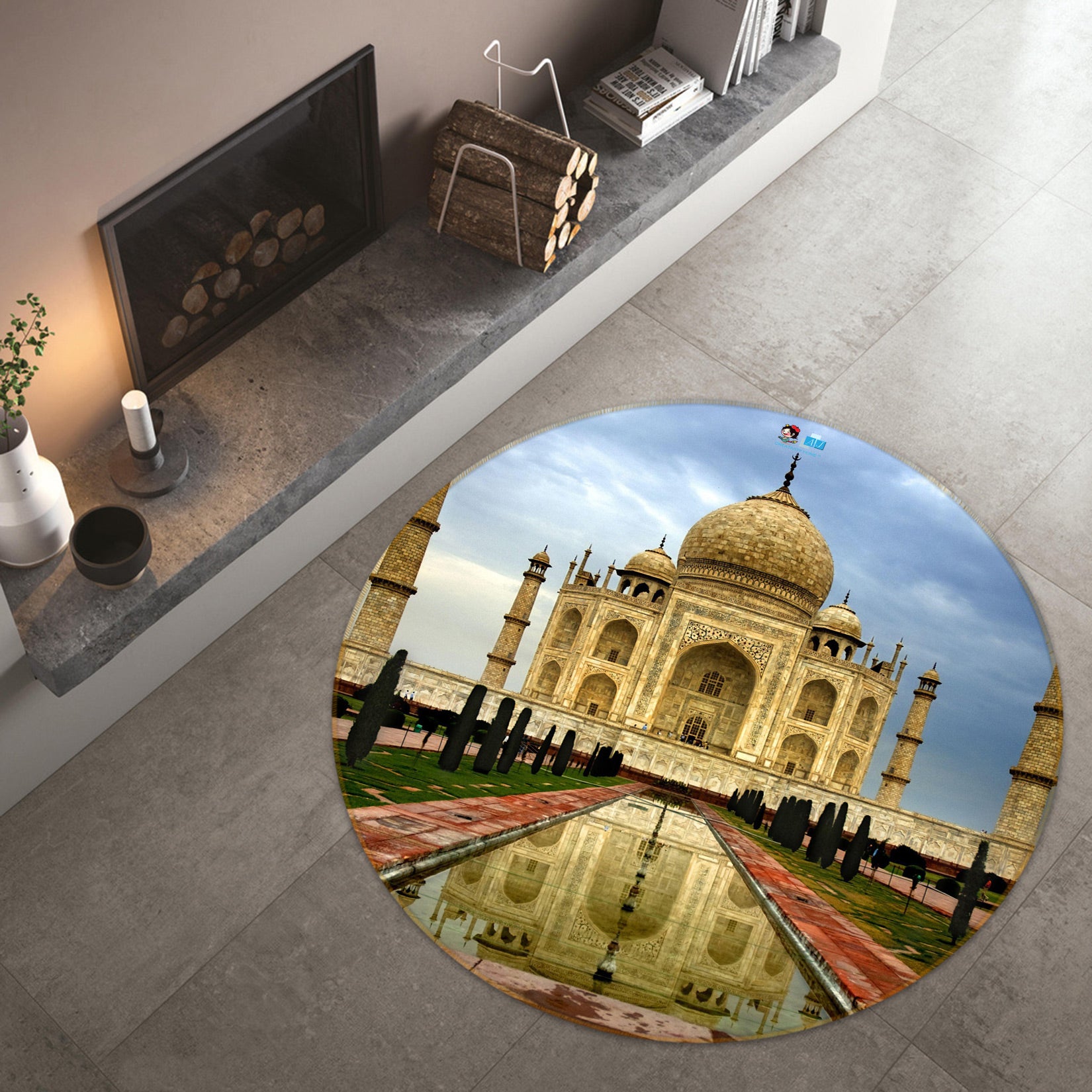 3D Taj Mahal 80297 Round Non Slip Rug Mat