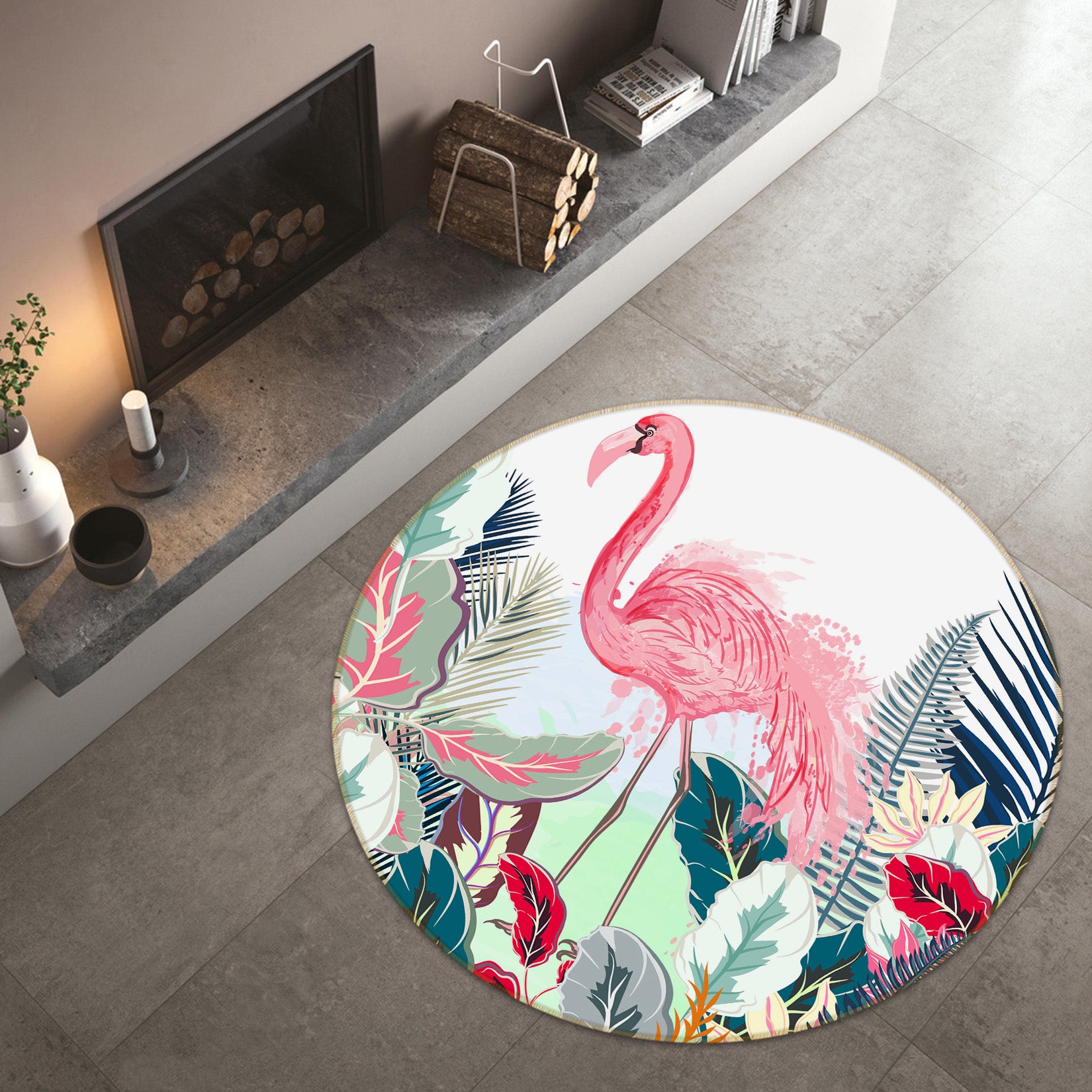 3D Flamingo 29104 Round Non Slip Rug Mat
