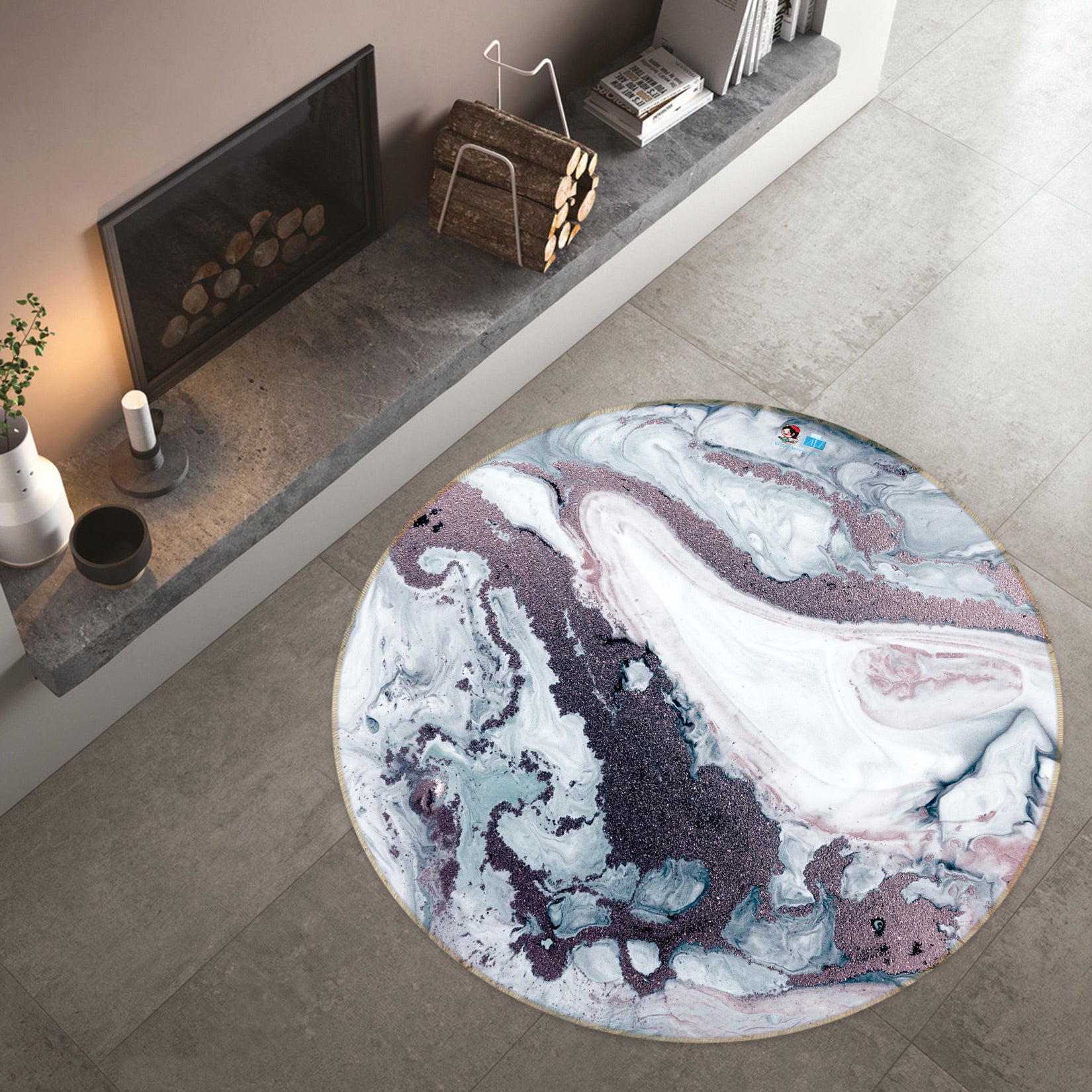 3D Black White Texture 81166 Round Non Slip Rug Mat